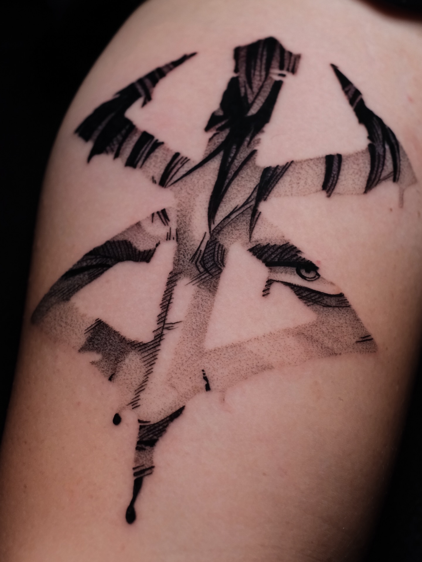 Tattoo by @yakir.tattooer — dotwork, black_and_grey