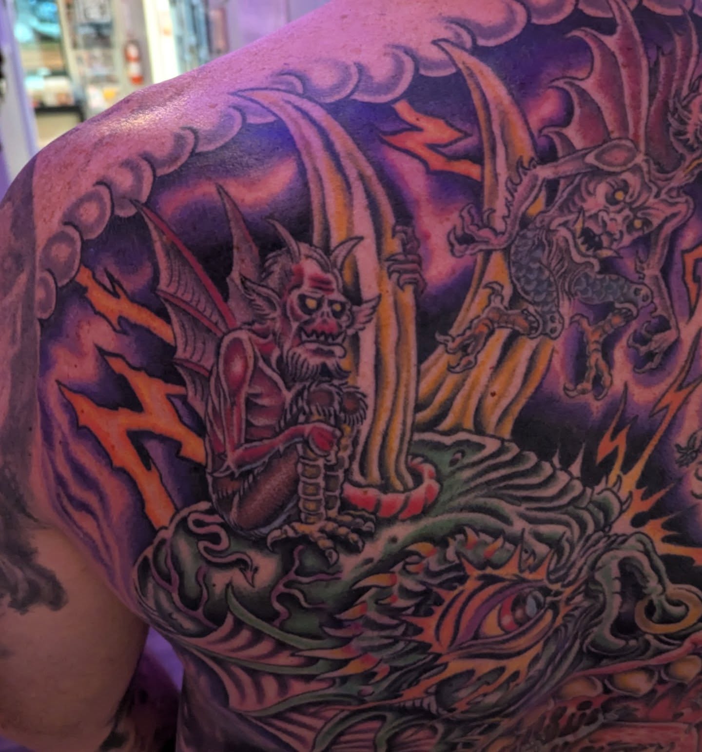 Demon japanese irezumi tattoo on the shoulder by Ryan Slegel