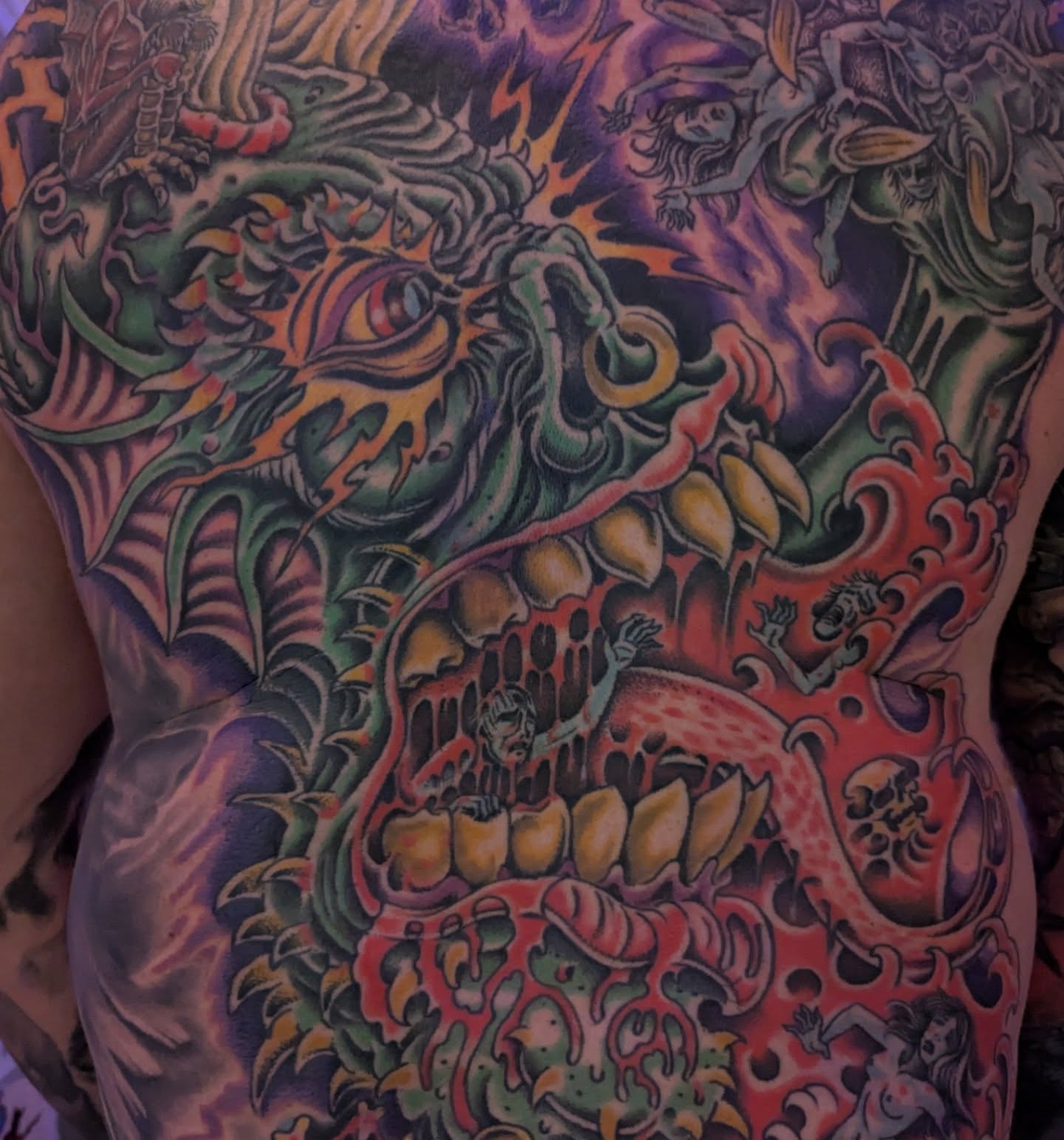 Monster japanese irezumi tattoo on the torso by Ryan Slegel