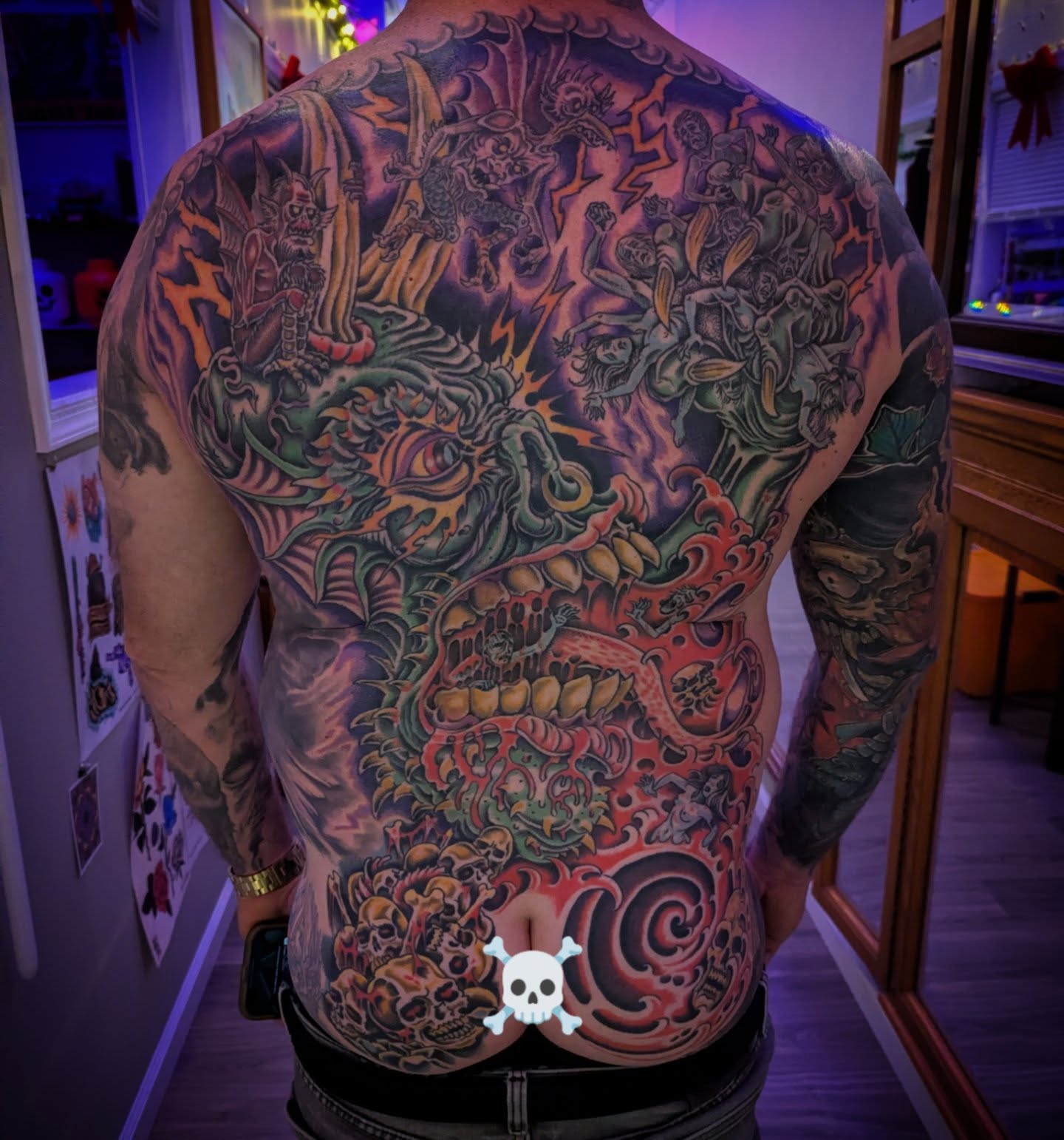 Dragon and skulls japanese irezumi tattoo on the back by Ryan Slegel