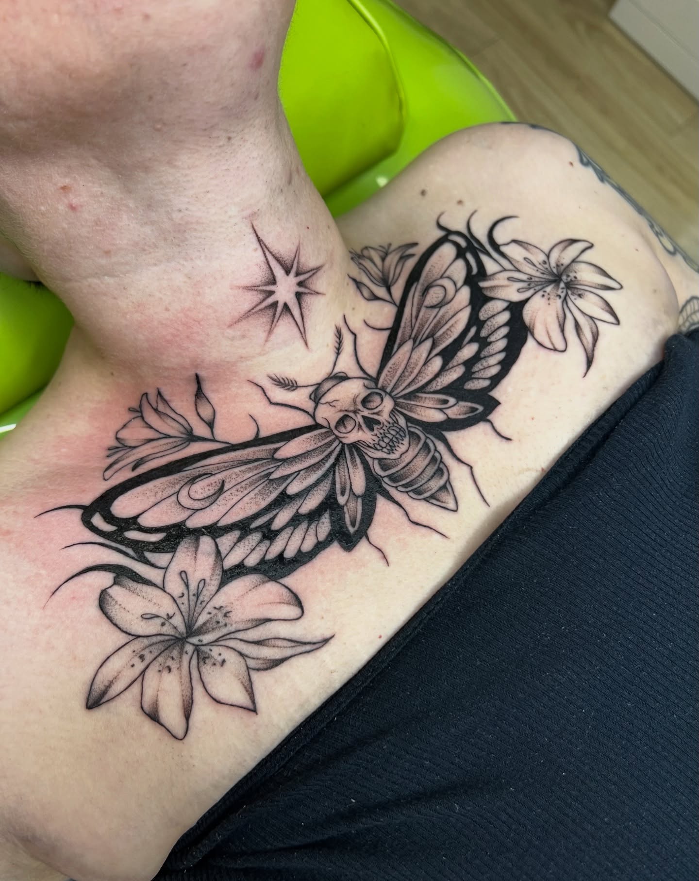 Butterfly skull realism tattoo on the shoulder by Nadia ★