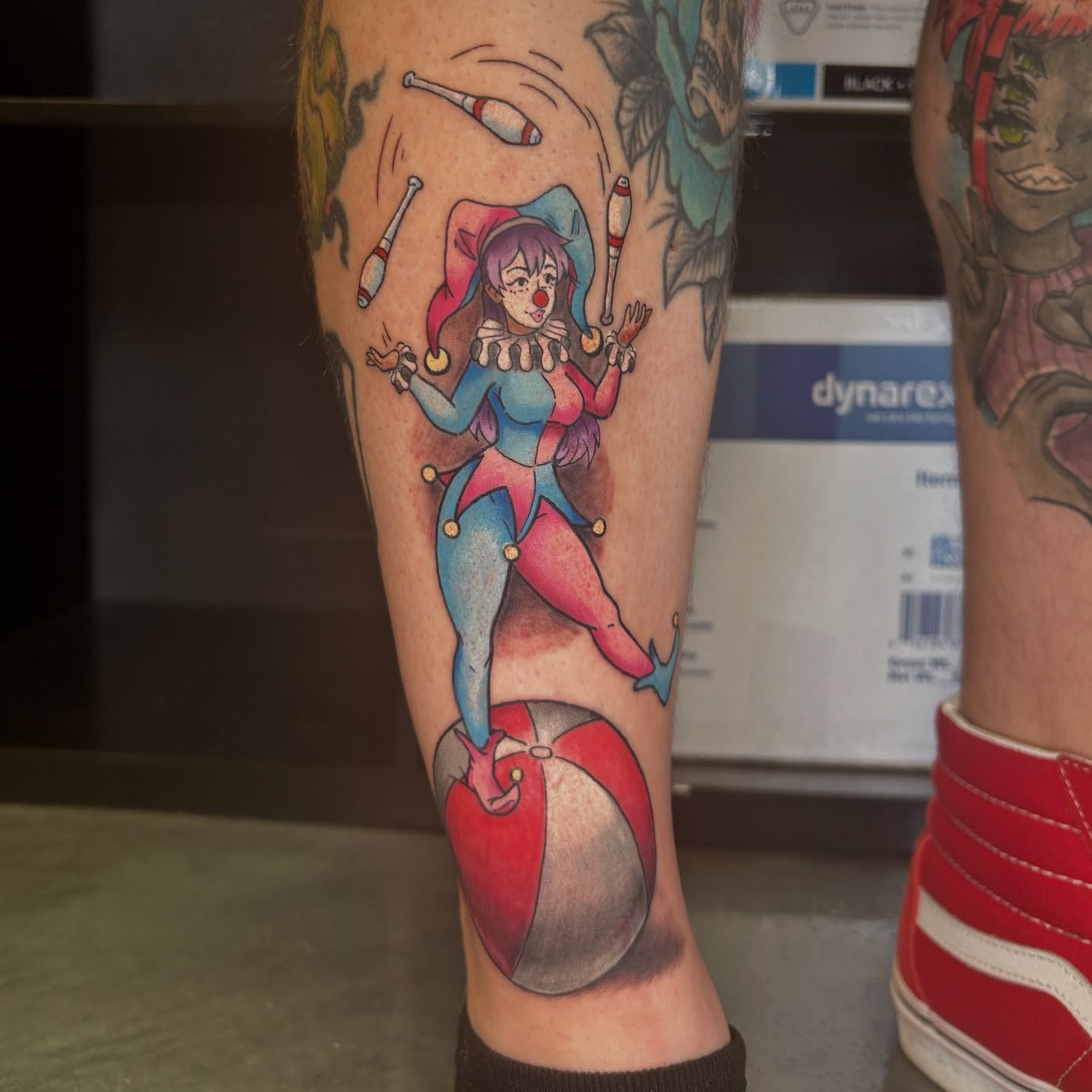 Joker character realism tattoo on the calf by Mickey