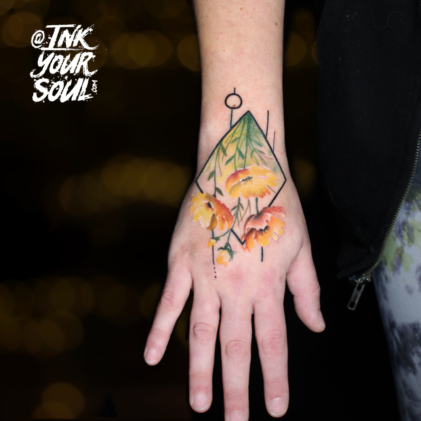 Tattoo by @inkyoursoul — watercolor, geometric