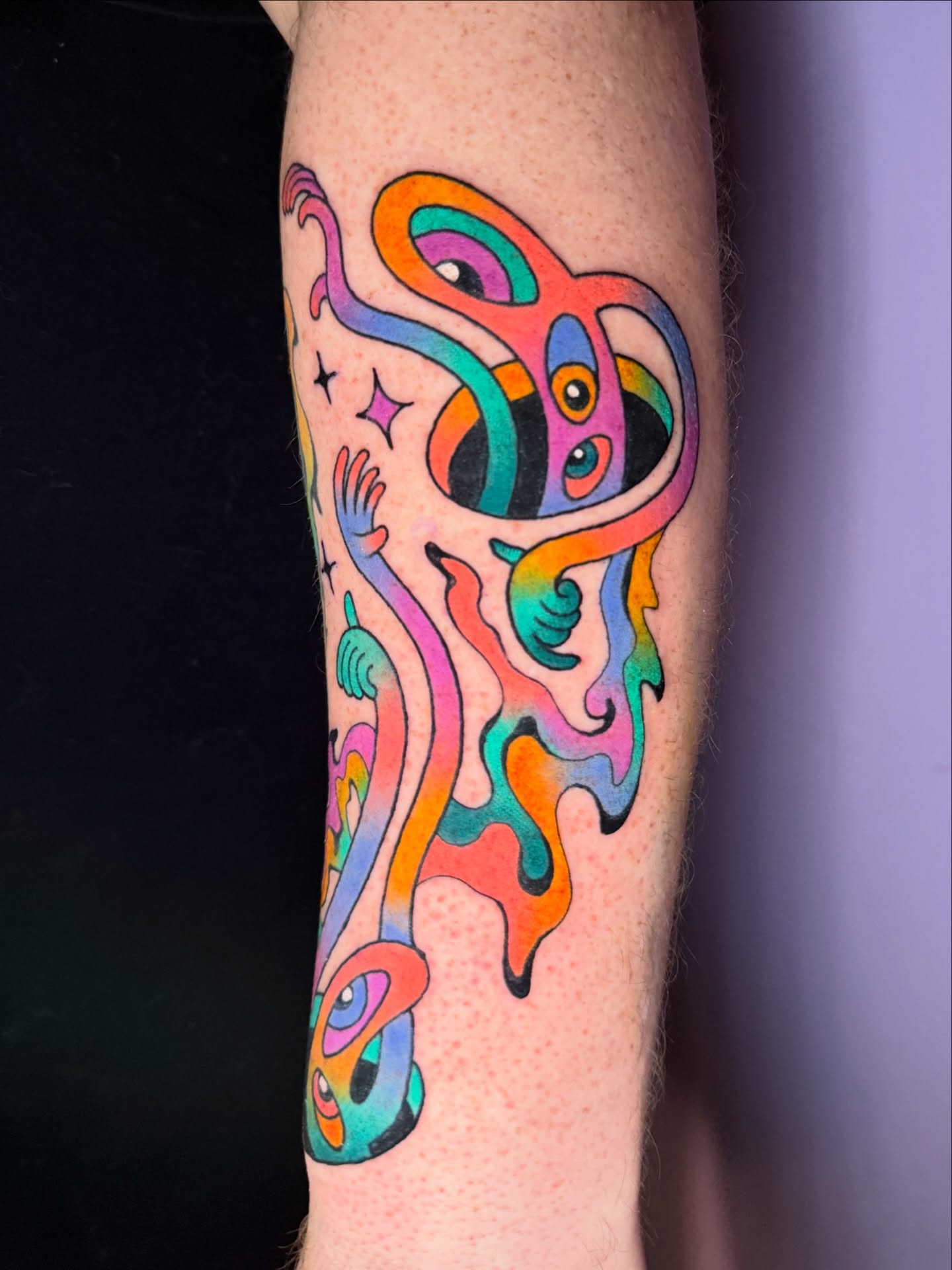 Abstract design new school tattoo on the forearm by 🍄Annie Burkhard🍄, Indianapolis, Indiana