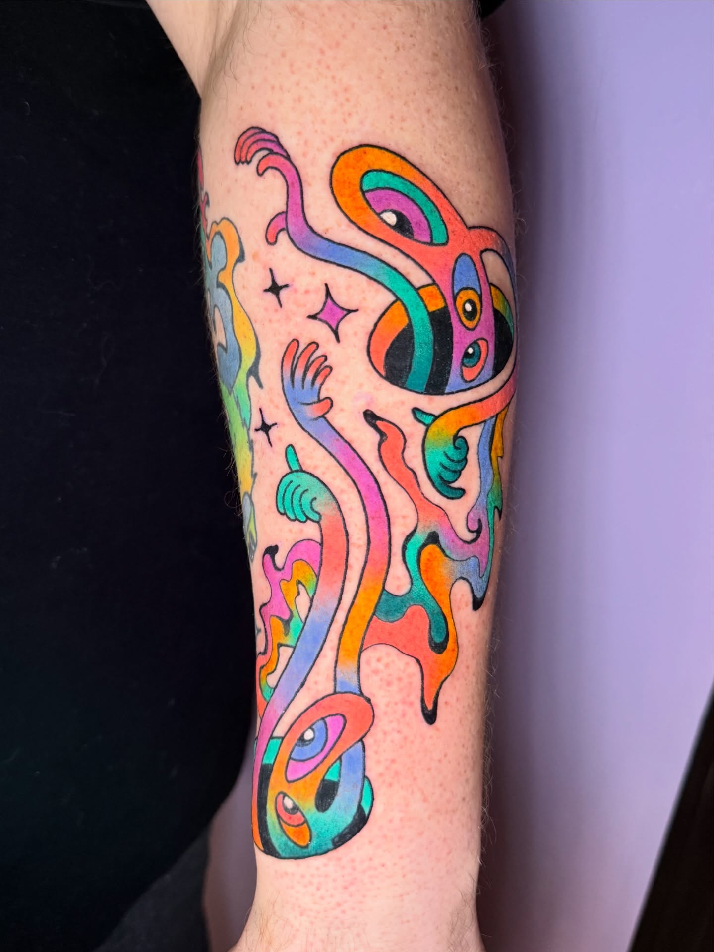 Abstract design new school tattoo on the forearm by 🍄Annie Burkhard🍄, Indianapolis, Indiana