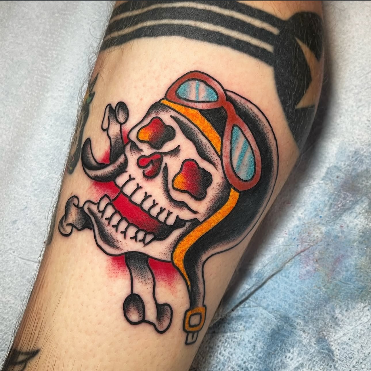 Clown skull American traditional tattoo on the forearm by adamsayre, San Diego, California
