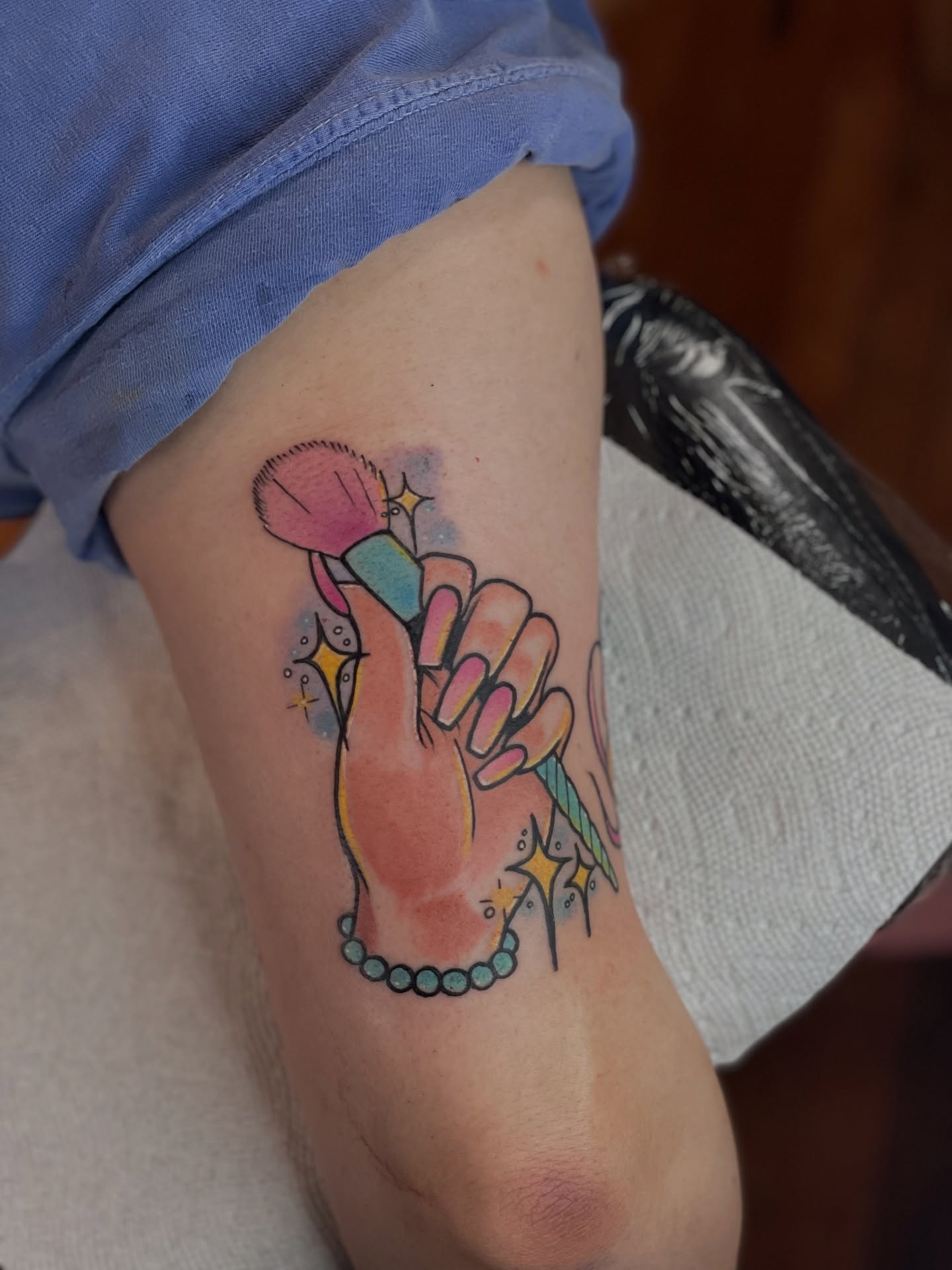 Brush and hand new school tattoo on the forearm by ⓒⓨⓡⓤⓢ