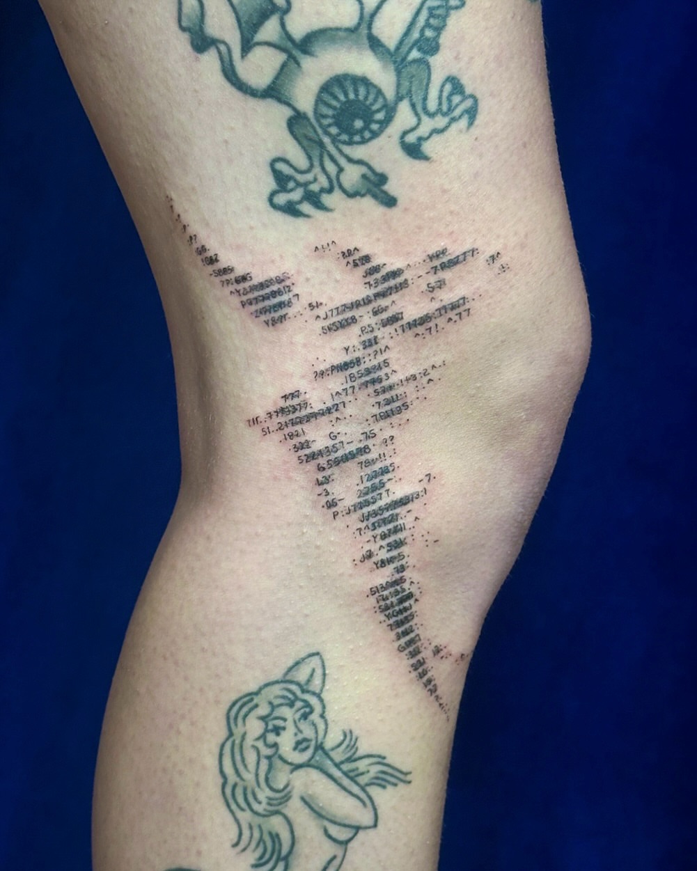Numbers and symbols dotwork tattoo on the thigh by ๐ฐ ๐ต๐๐๐๐๐ ๐ฐ