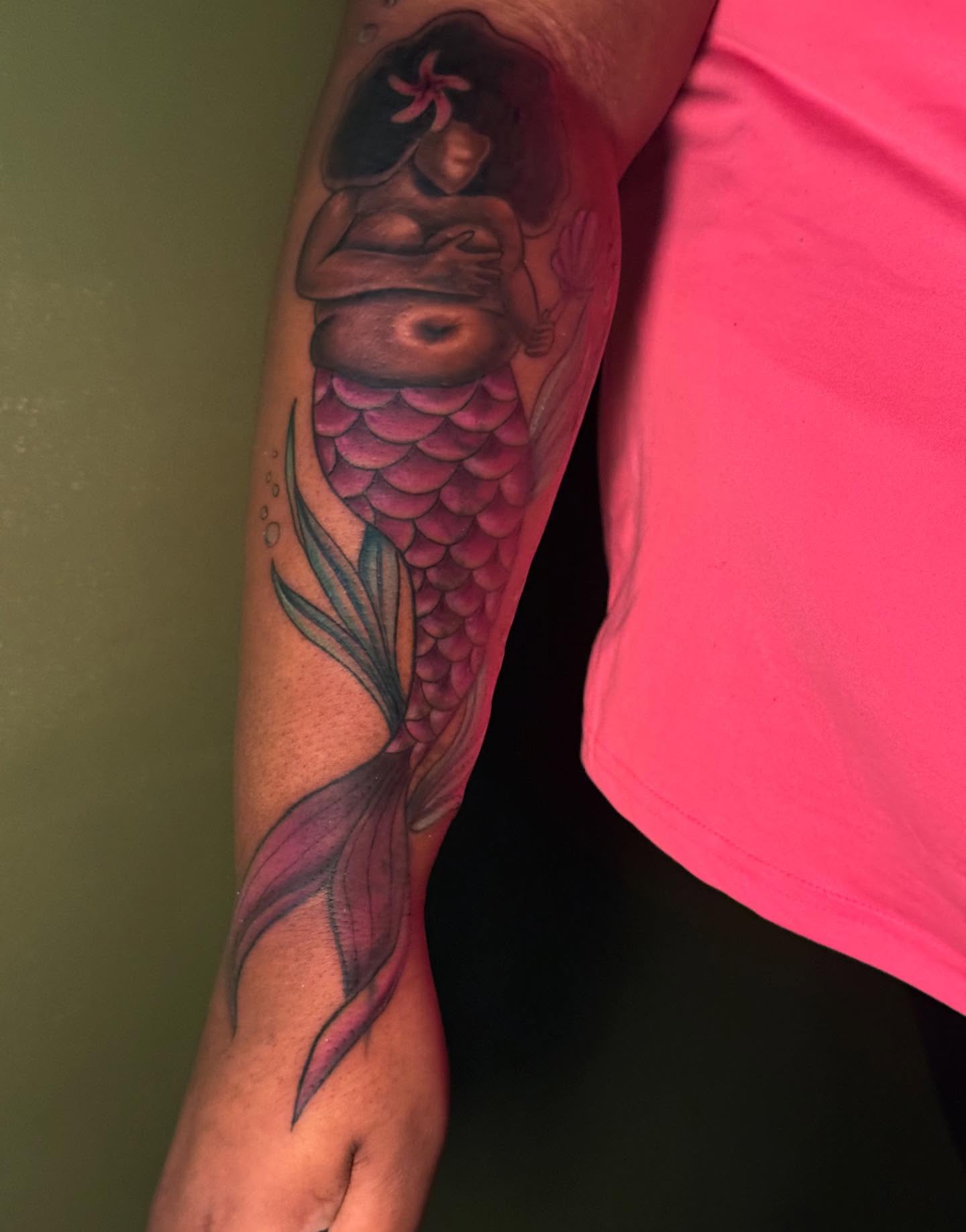 Mermaid realism tattoo on the forearm by Whimsical illustrative