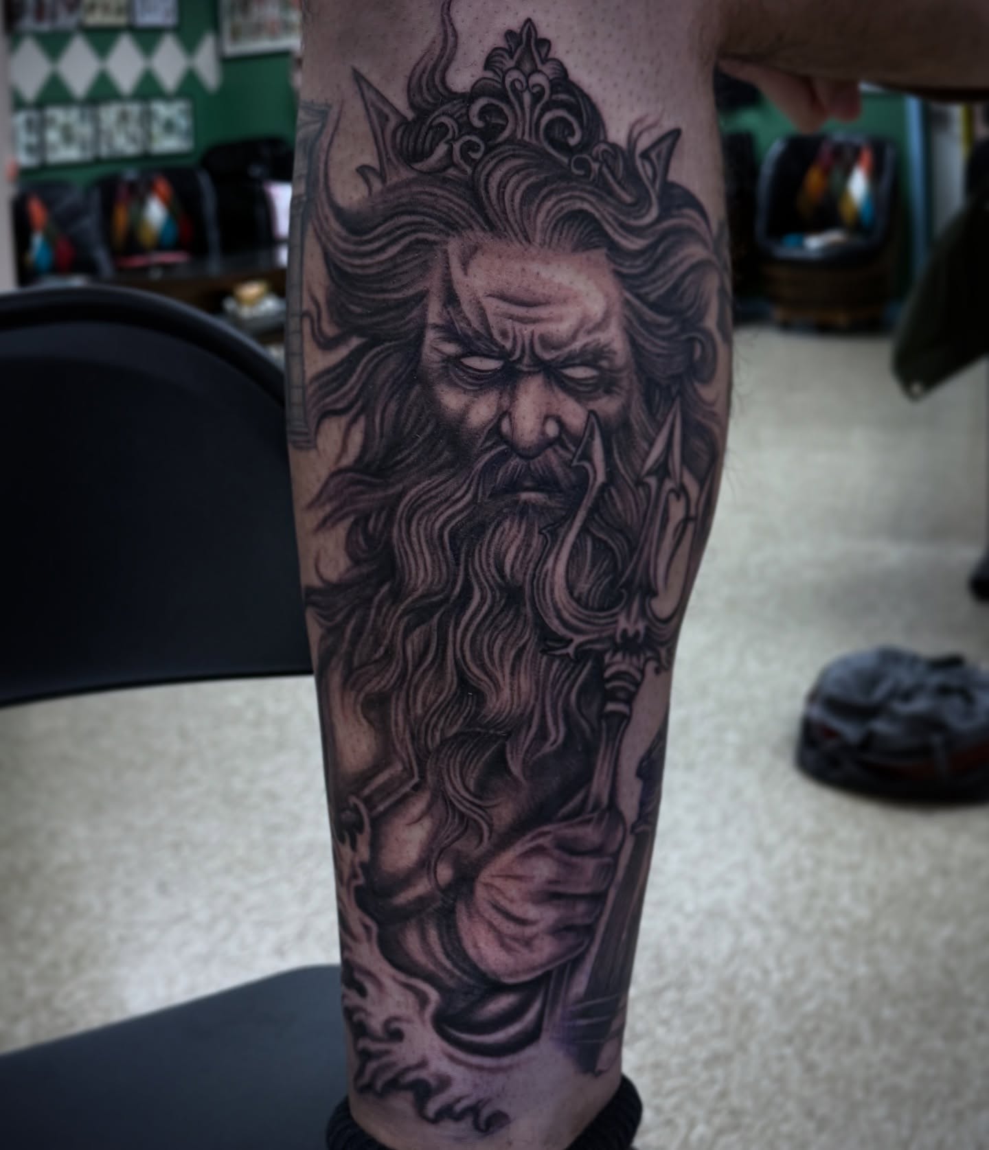 God-like figure realism tattoo on the forearm by Eva, Matawan, New Jersey