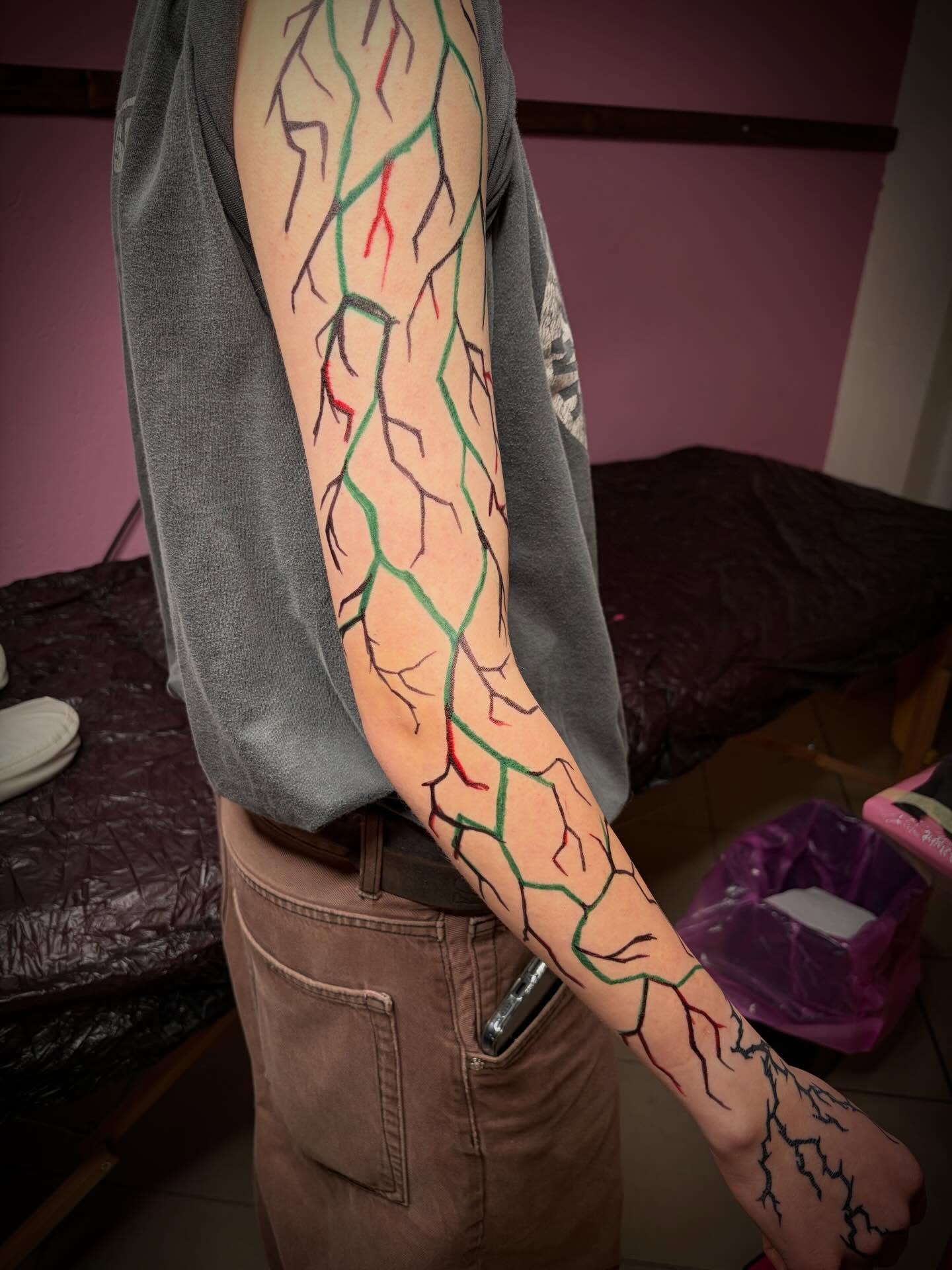 Root system geometric tattoo on the forearm by lu ๐