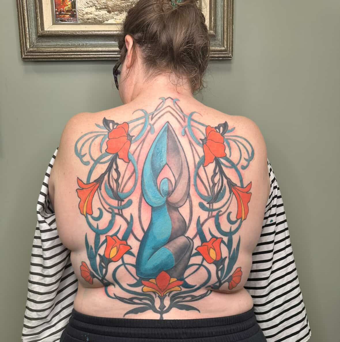 Candle and flowers American traditional tattoo on the back by Hi