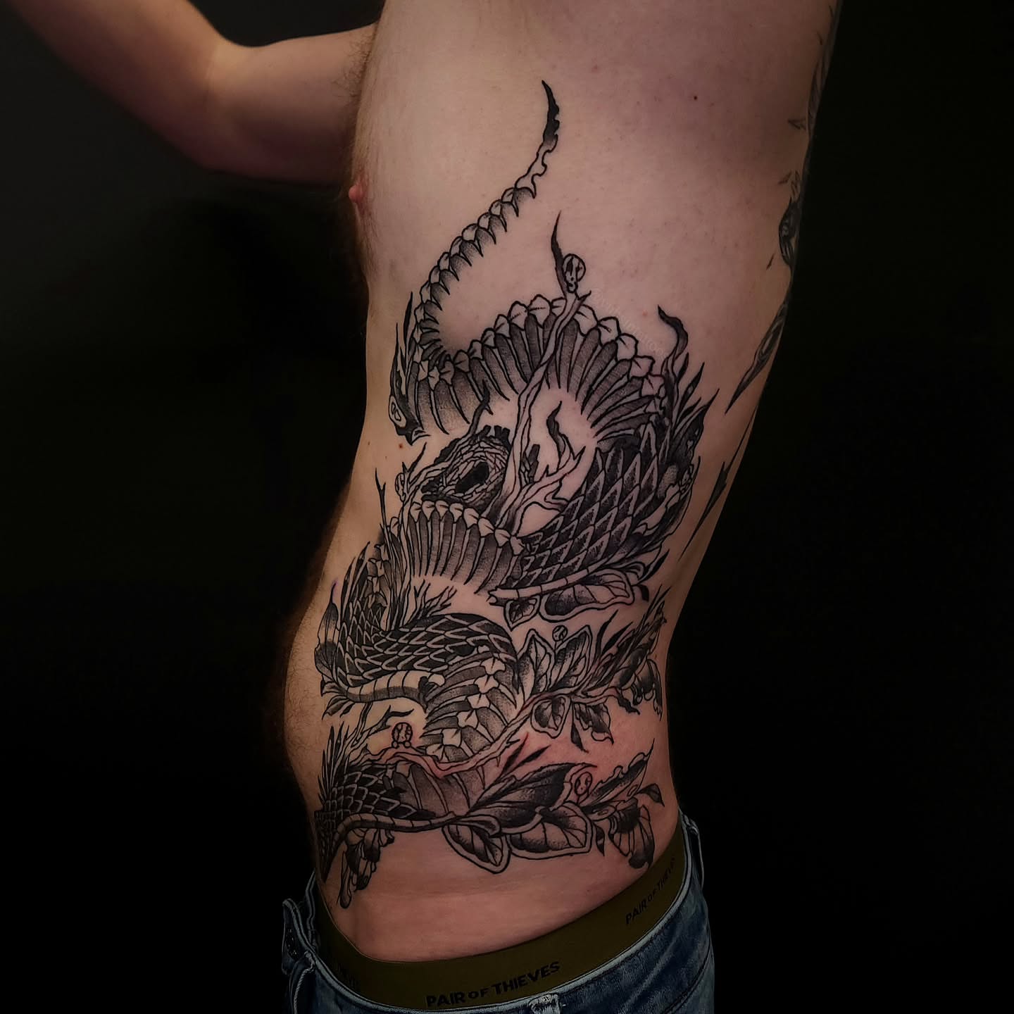 Dragon and flowers japanese irezumi tattoo on the thigh by Sheena Yu-Hsin Wood