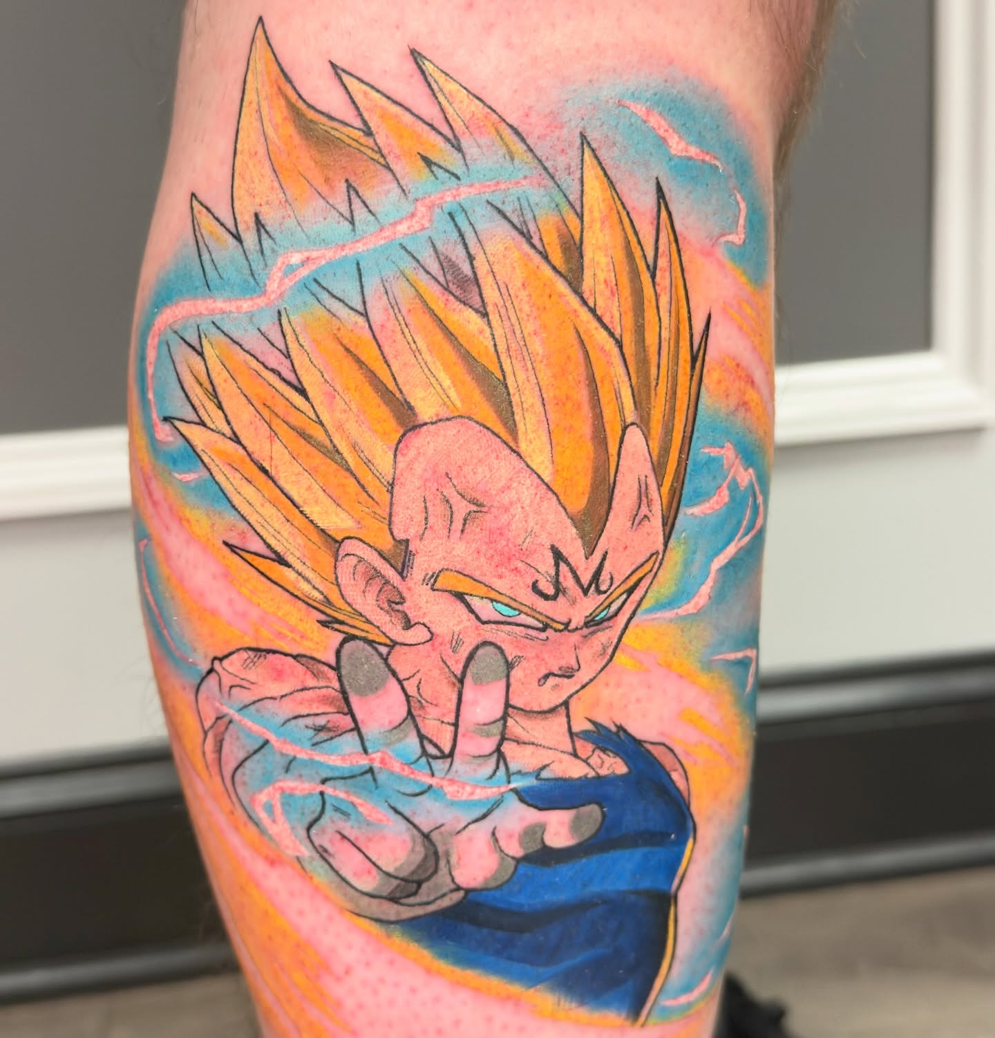 Vegeta anime tattoo on the forearm by Justin Hay