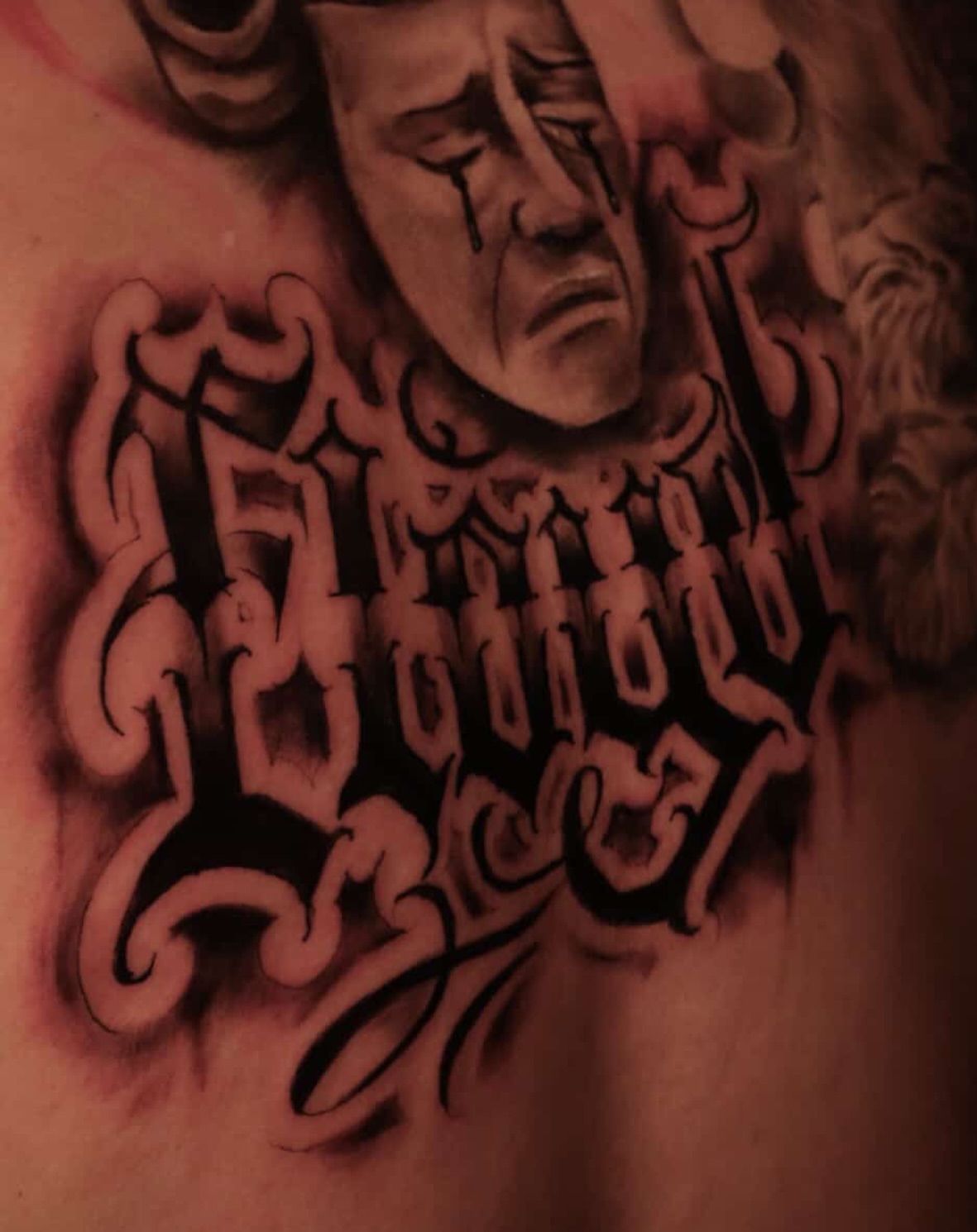 Lettering lettering script tattoo on the chest by Mr Letters🗡️