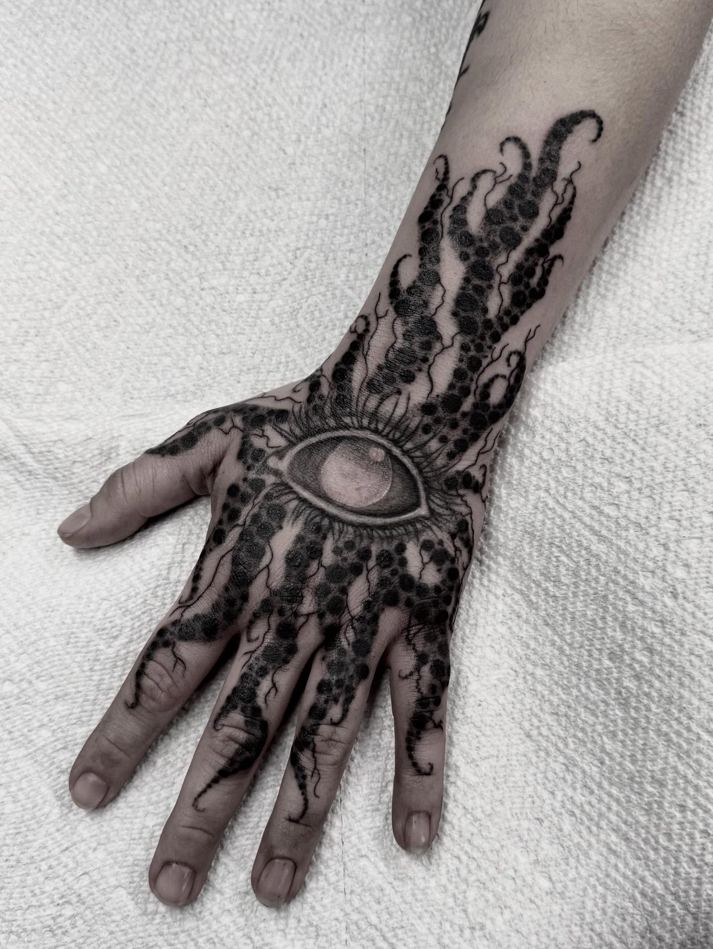 Tattoo by @gutsandink — black_and_grey, dotwork