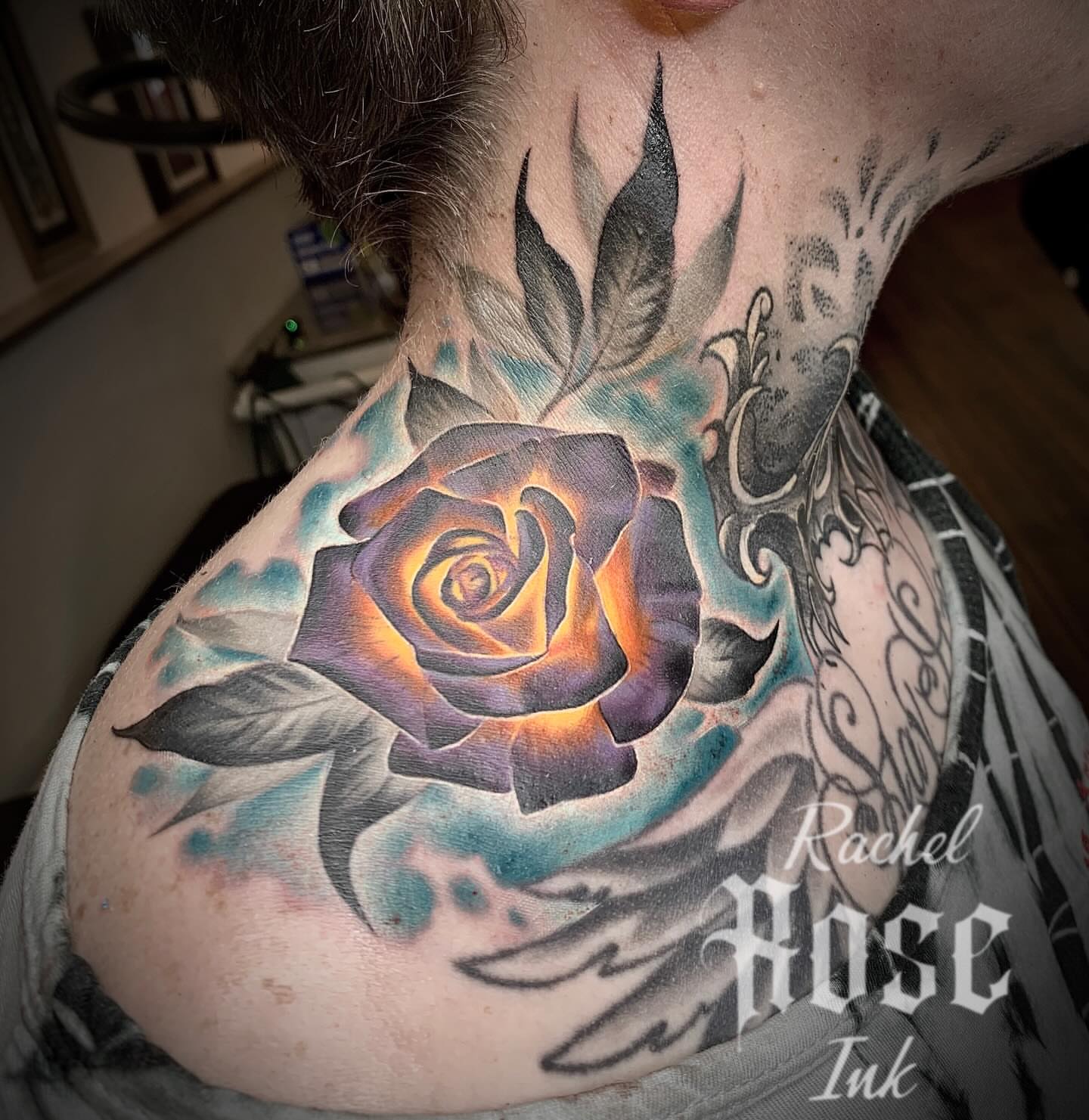 Rose realism tattoo on the neck by 𝑅𝒶𝒸𝒽𝑒𝓁 𝑅𝑜𝓈𝑒 🌹