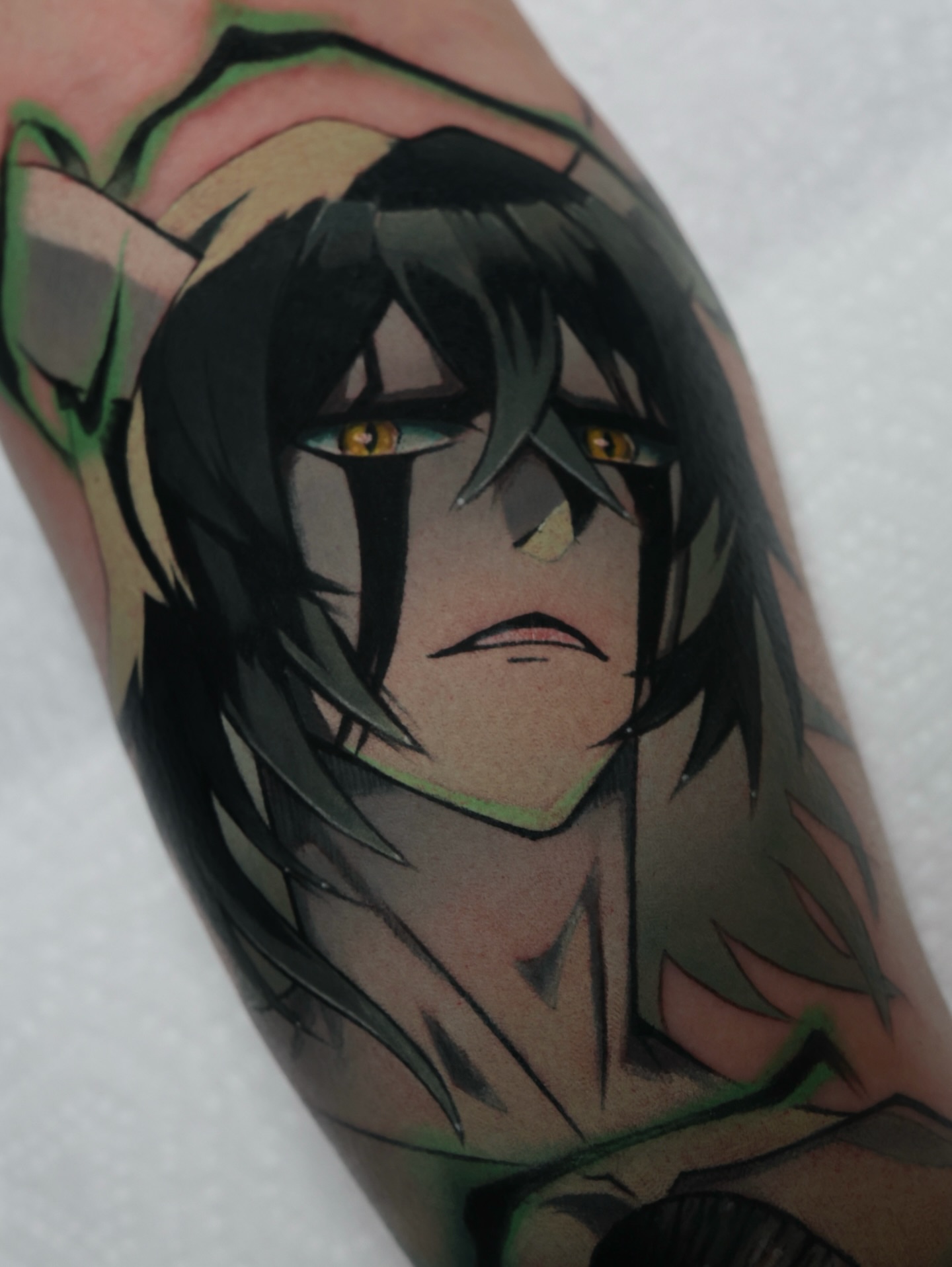 Anime character anime tattoo on the forearm by Bee Rye