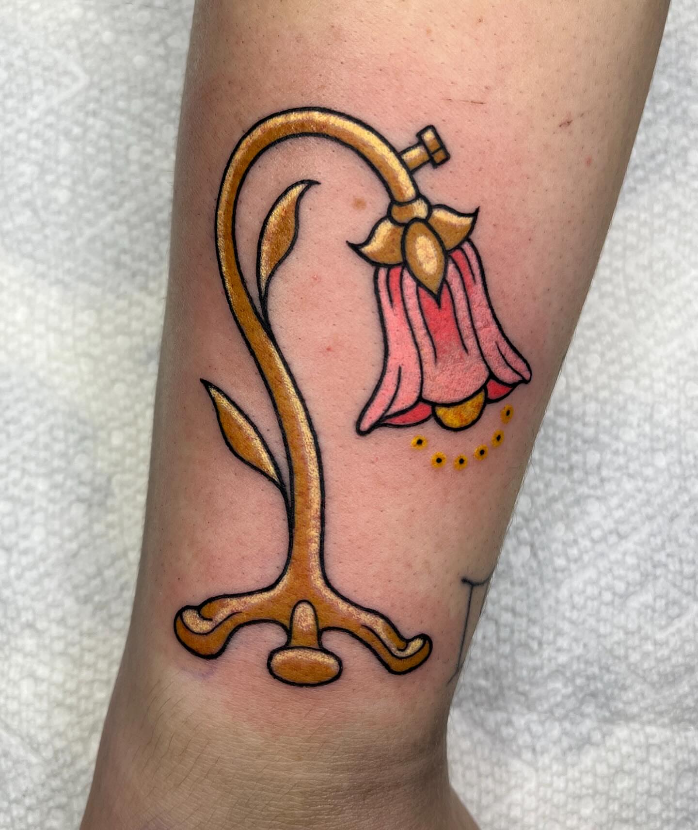 Bell flower new school tattoo on the forearm by Abby Brooks, Memphis, Tennessee