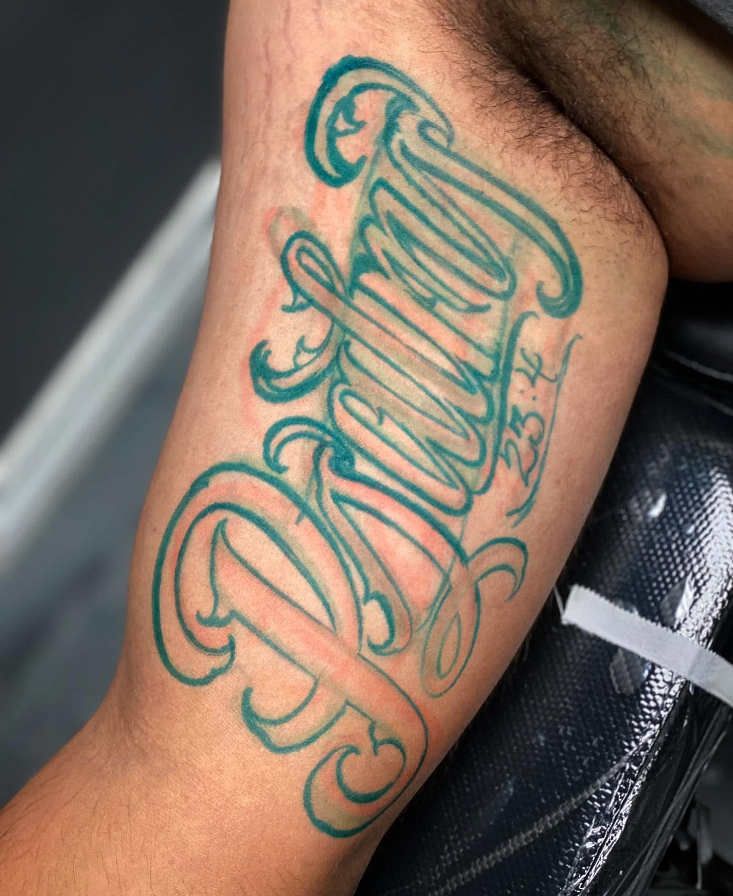 Script lettering lettering script tattoo on the forearm by Lex Miranda