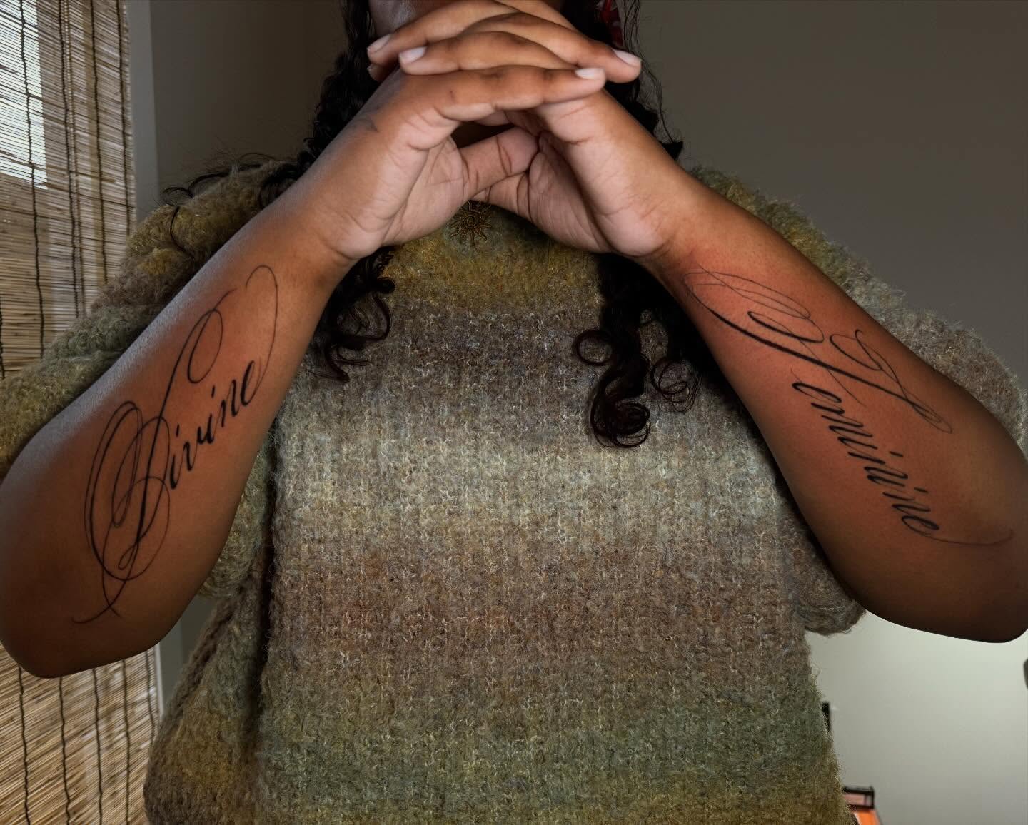 Script lettering lettering script tattoo on the upper arm by sanjai