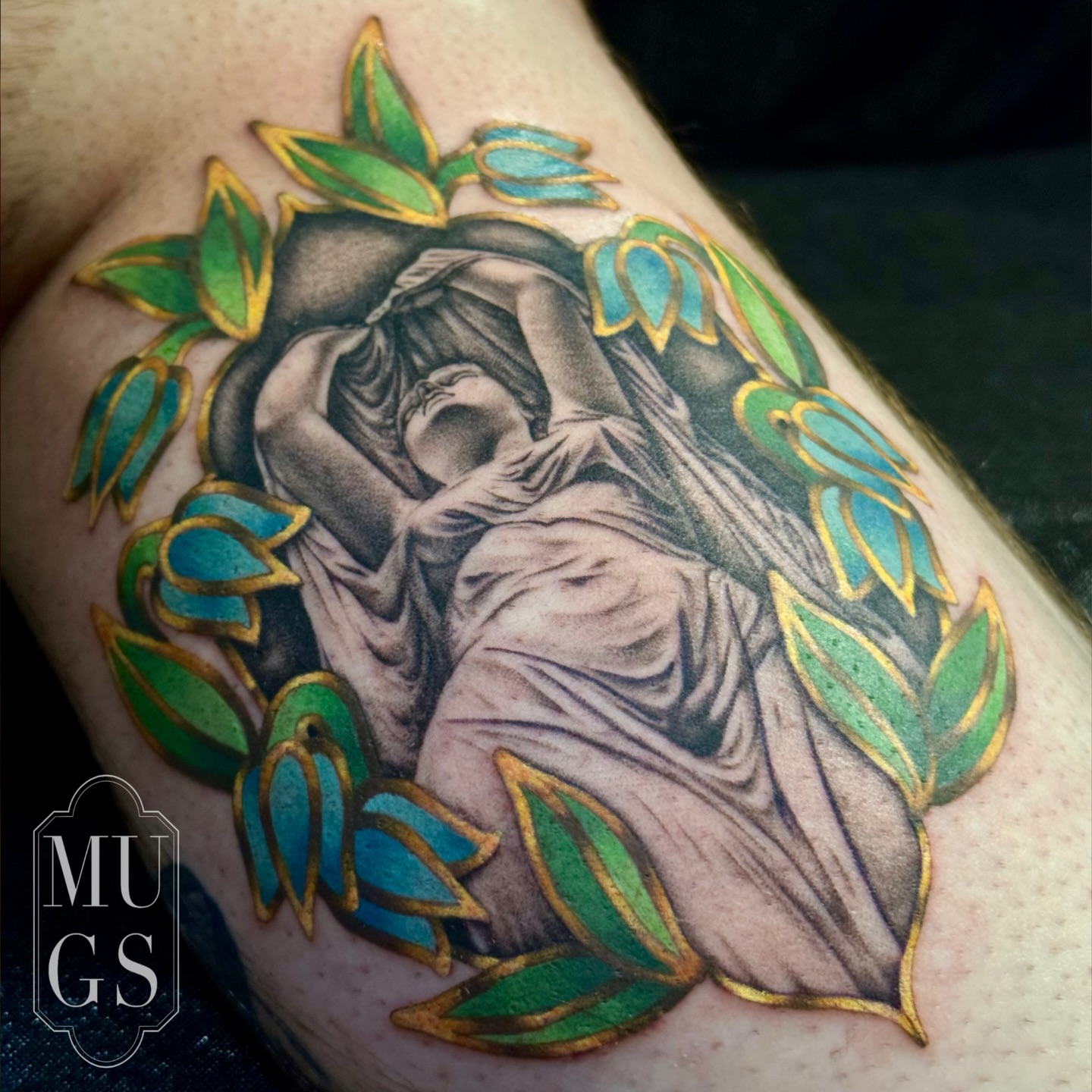 Sleeping angel realism tattoo on the forearm by Emily Andreozzi