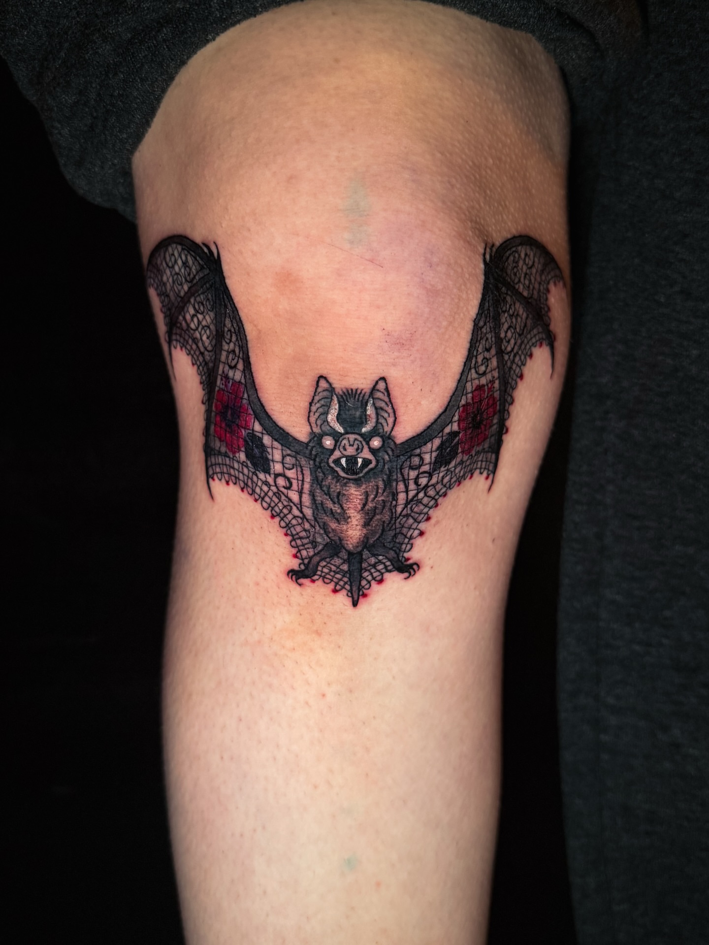 Bat black and grey tattoo on the forearm by Brandt Norcross