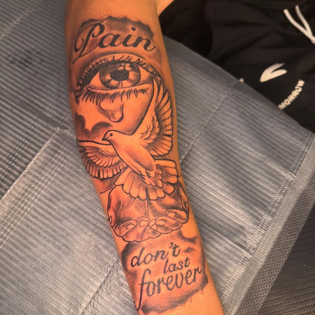 Tattoo by @tattooedbybacon — black_and_grey, lettering_script