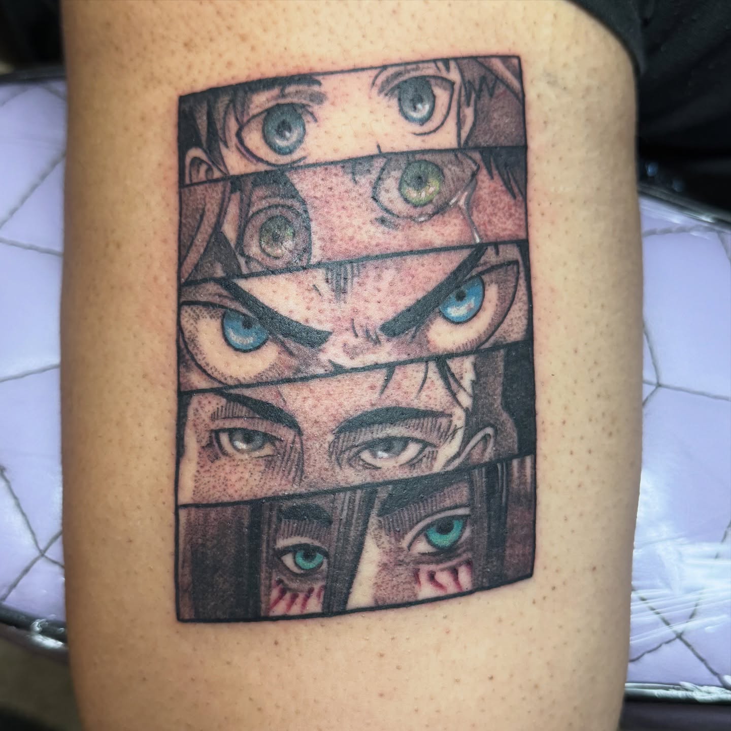 Eyes dotwork tattoo on the forearm by Eva, Matawan, New Jersey