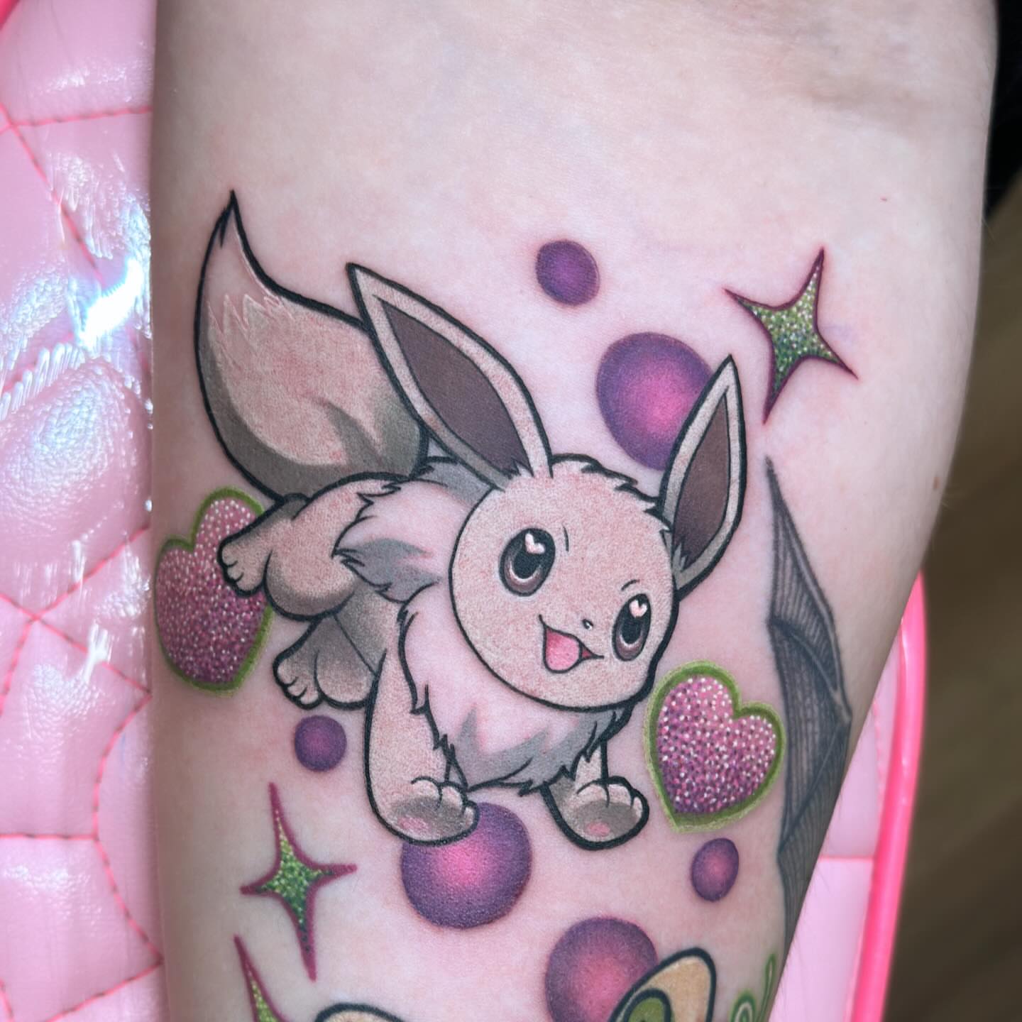 Eevee dotwork tattoo on the forearm by πππ£π£π β‘β§βΛ