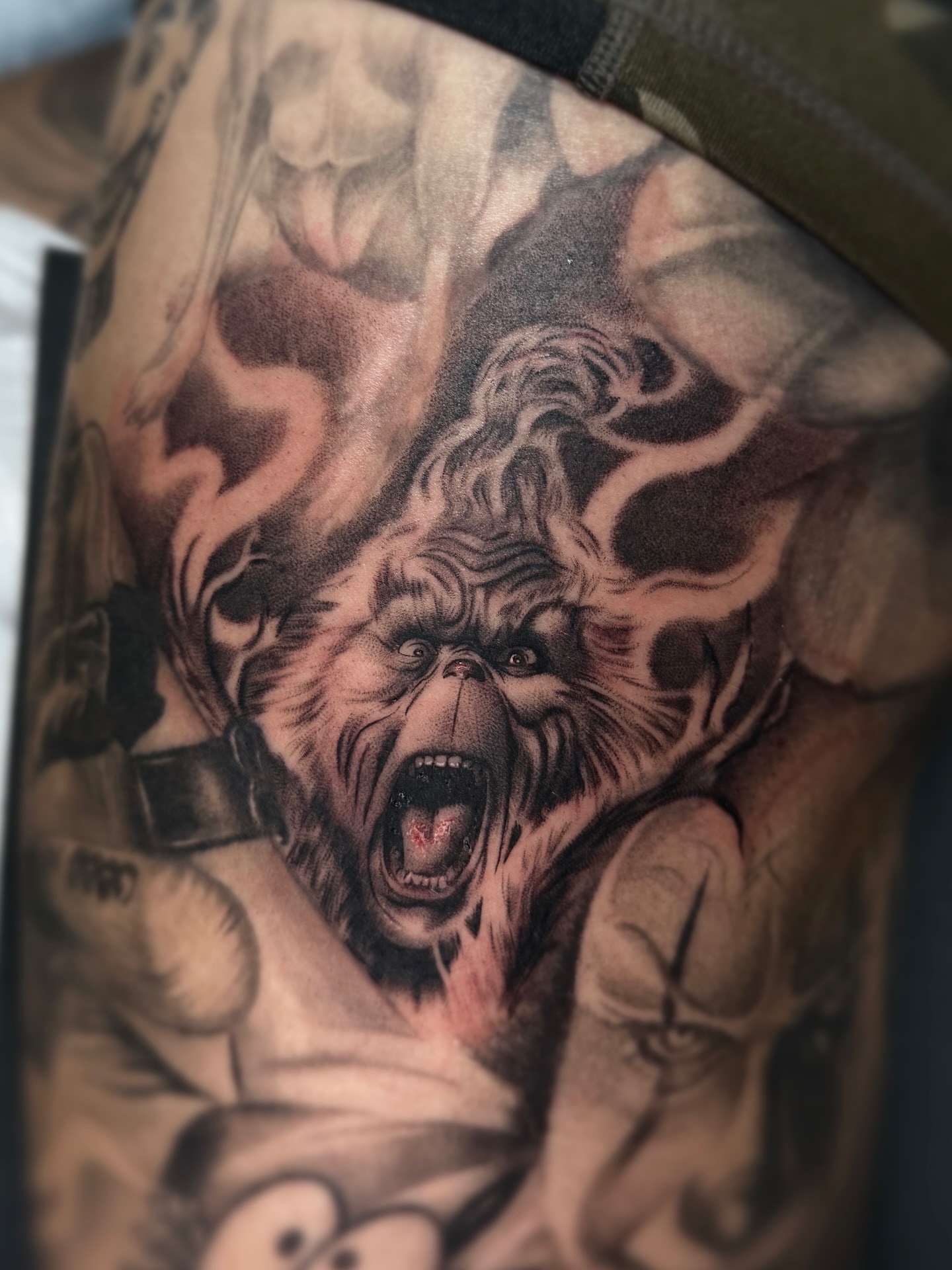 Angry gorilla realism tattoo on the chest by Becky Lee Cameron
