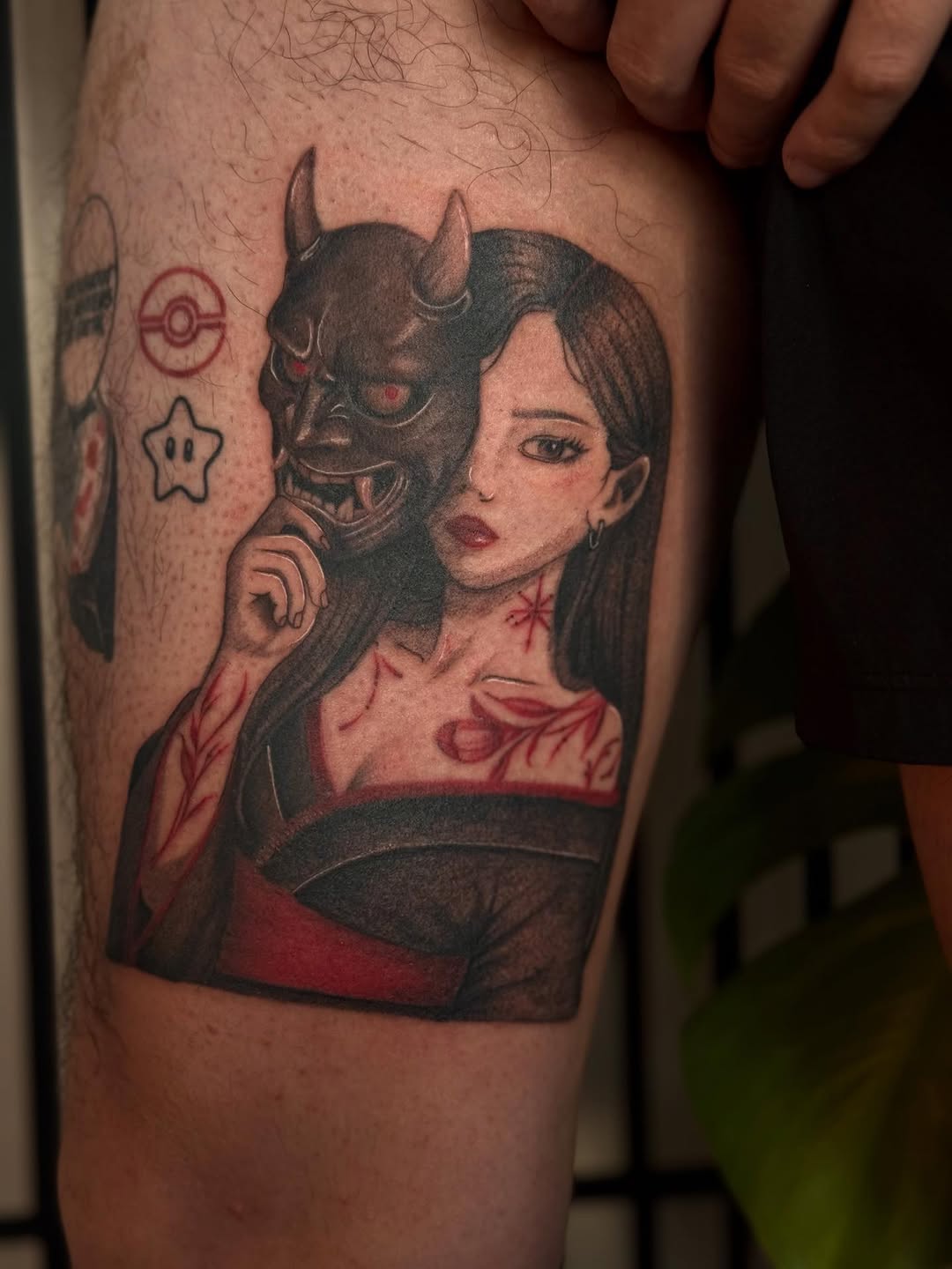 Tattoo by @divinithuy — anime, black_and_grey