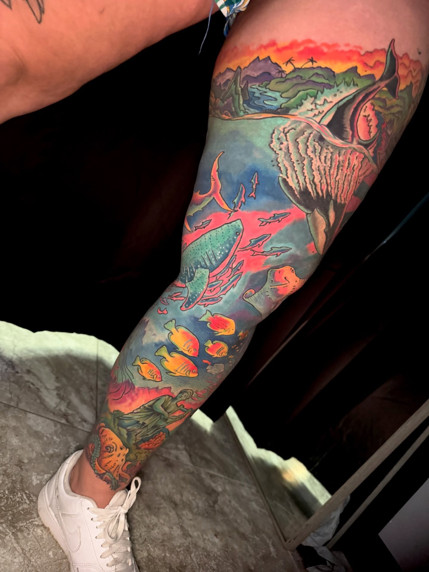 Underwater landscape new school tattoo on the forearm by Paul Endres Jr