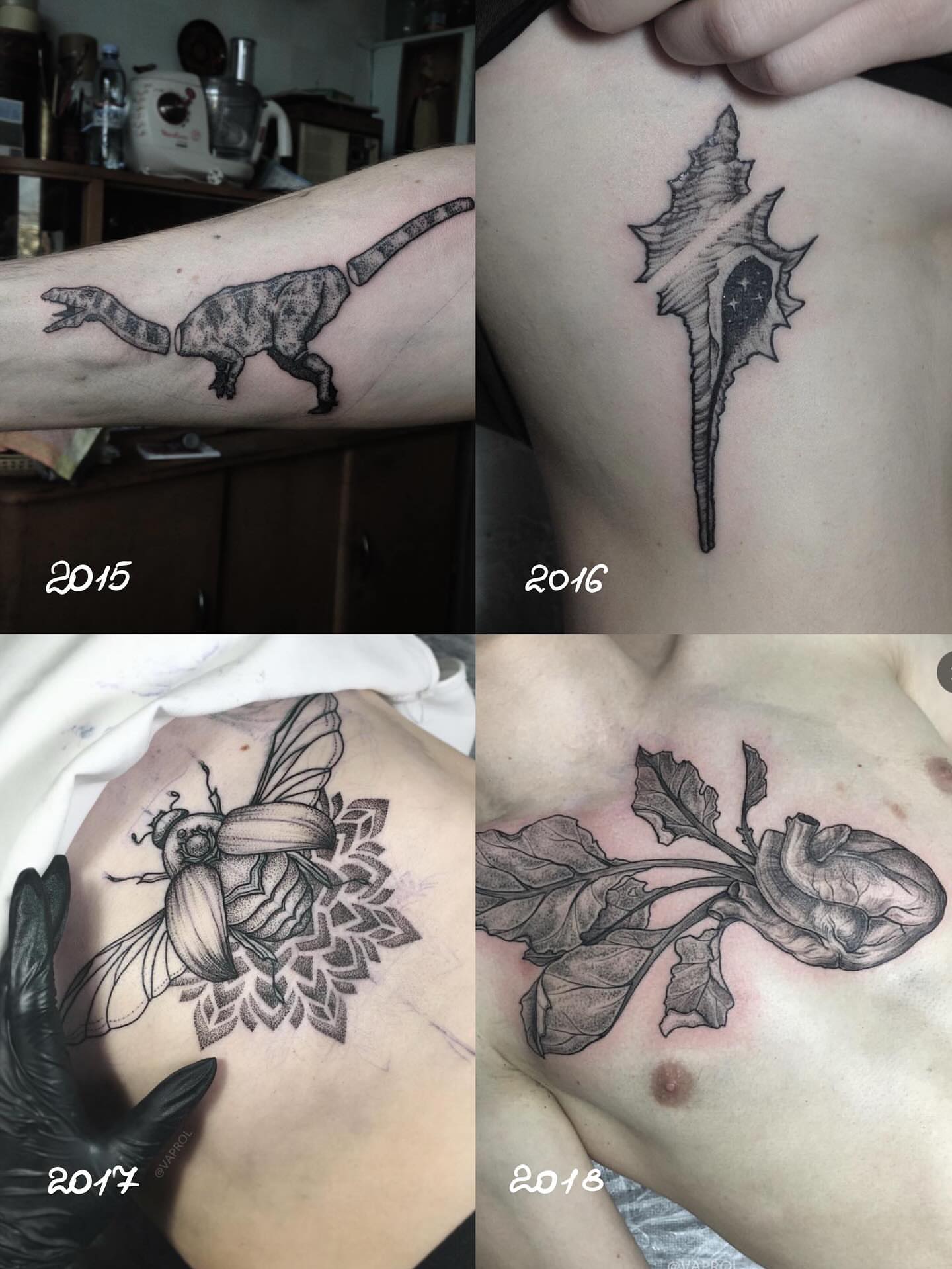 Shell black and grey tattoo on the upper arm by vaprol tattoo ✧ Boston