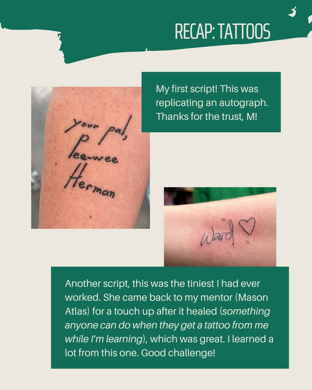 Script lettering tattoo on the forearm by Brooke Elayne