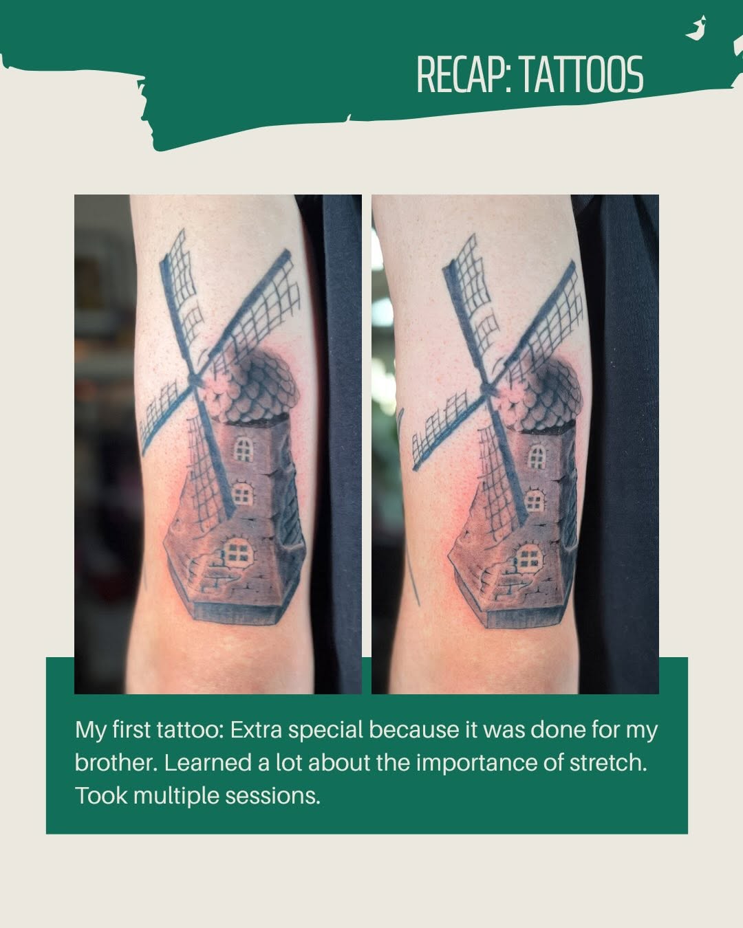 Windmill tattoo on the forearm by Brooke Elayne