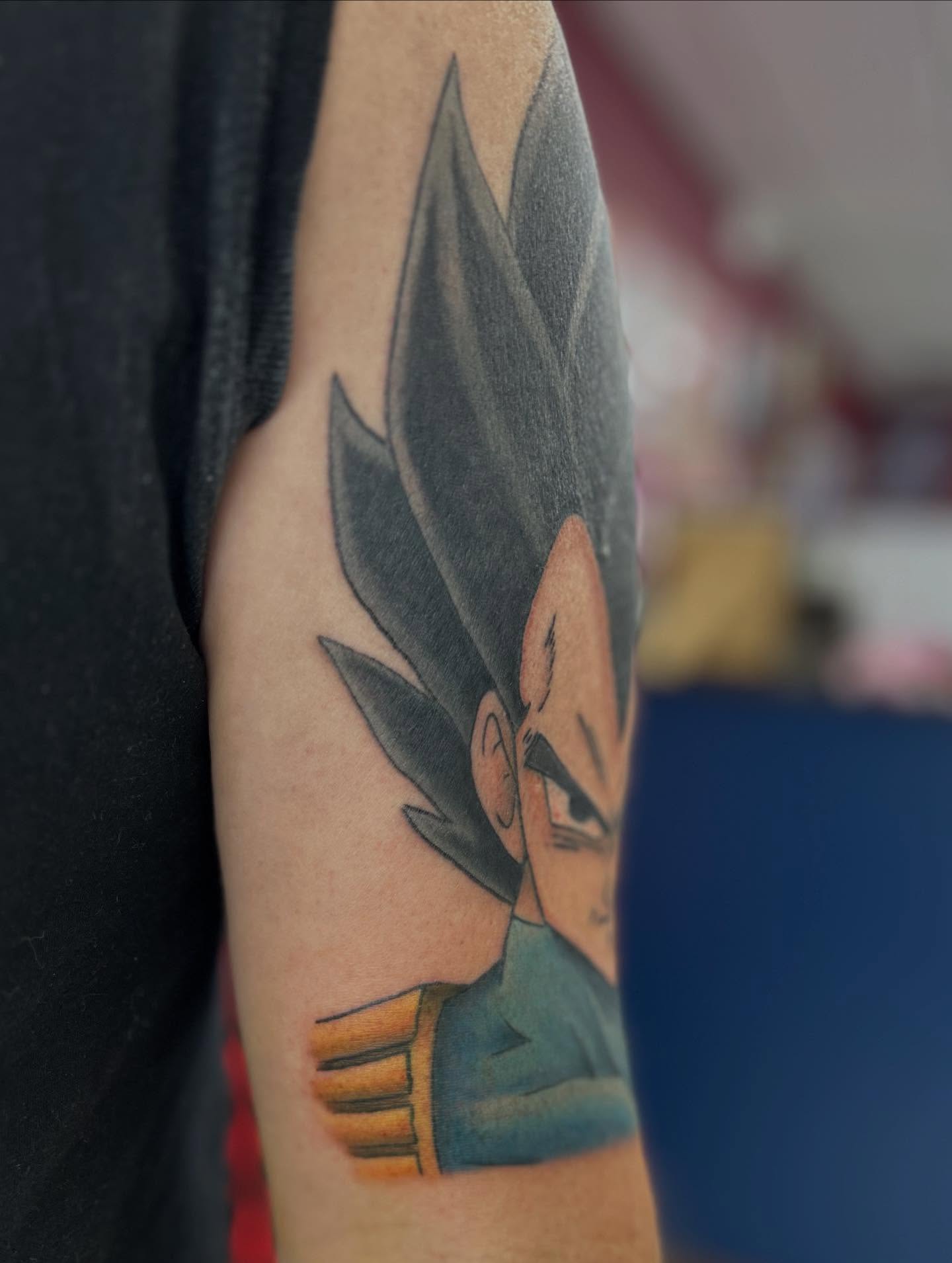 Vegeta anime tattoo on the forearm by Abby Watts, Columbus, Ohio