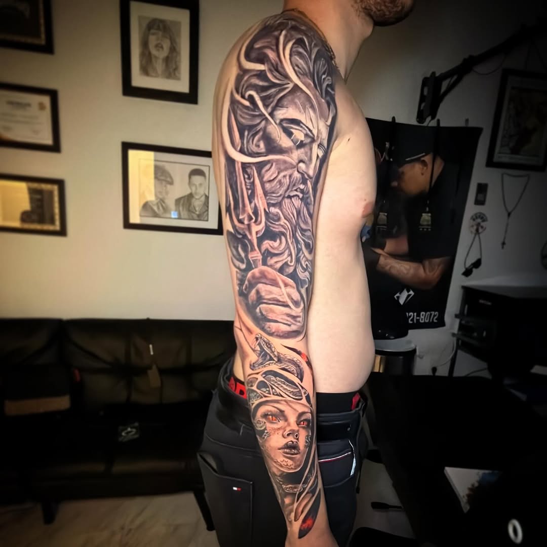 Tattoo by @erasmovasqueztattoo — realism, black_and_grey
