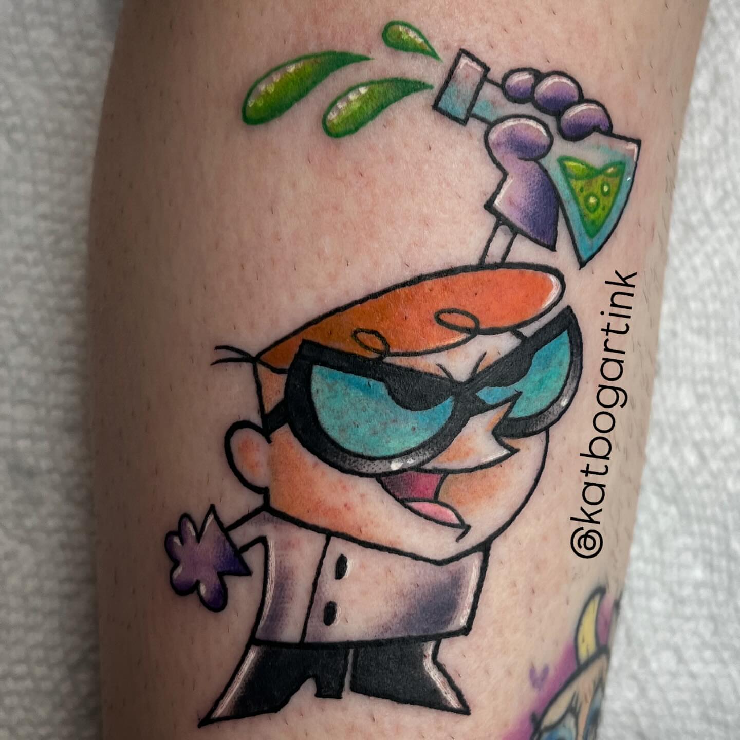 Tuxedo cat new school tattoo on the forearm by Kat (Scout) Bogart