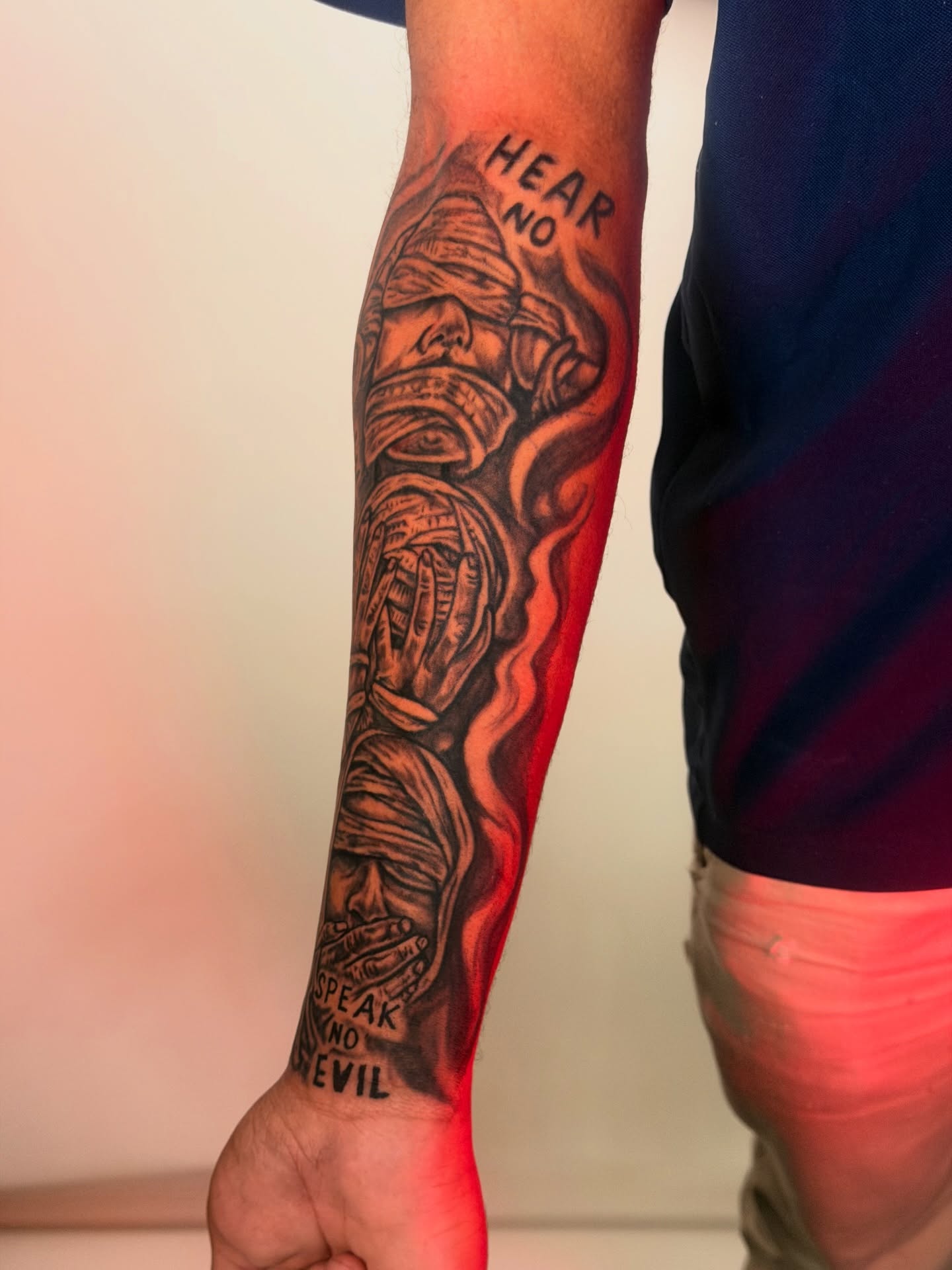Hear no evil and speak no evil American traditional tattoo on the forearm by Justin custard Tattoo💉Artist 🎨Painter