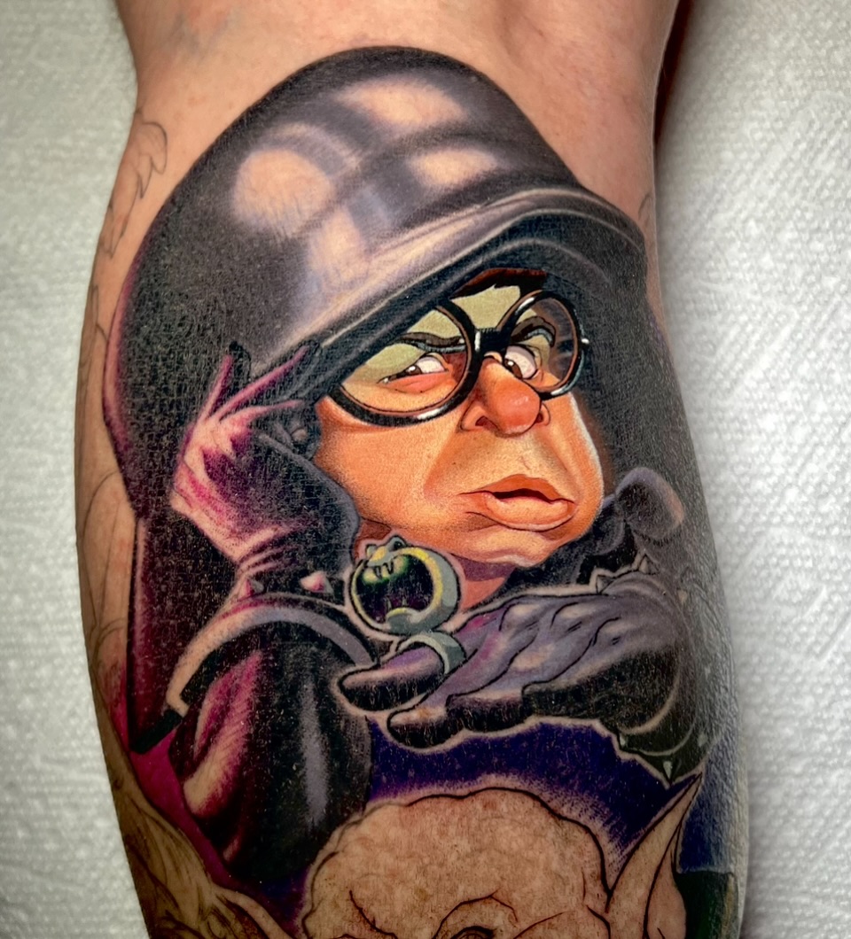Clown realism tattoo on the forearm by Tim Stafford