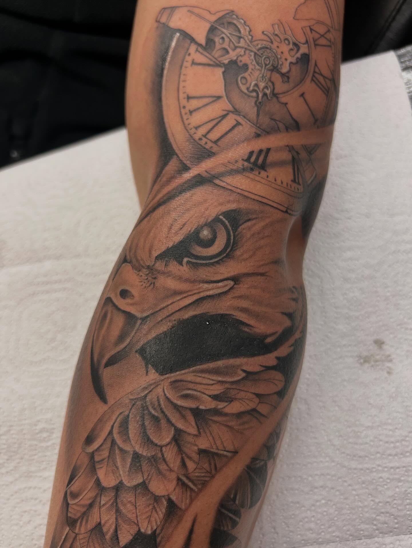 Eagle realism tattoo on the forearm by Denis Morello de Castro, South River, New Jersey