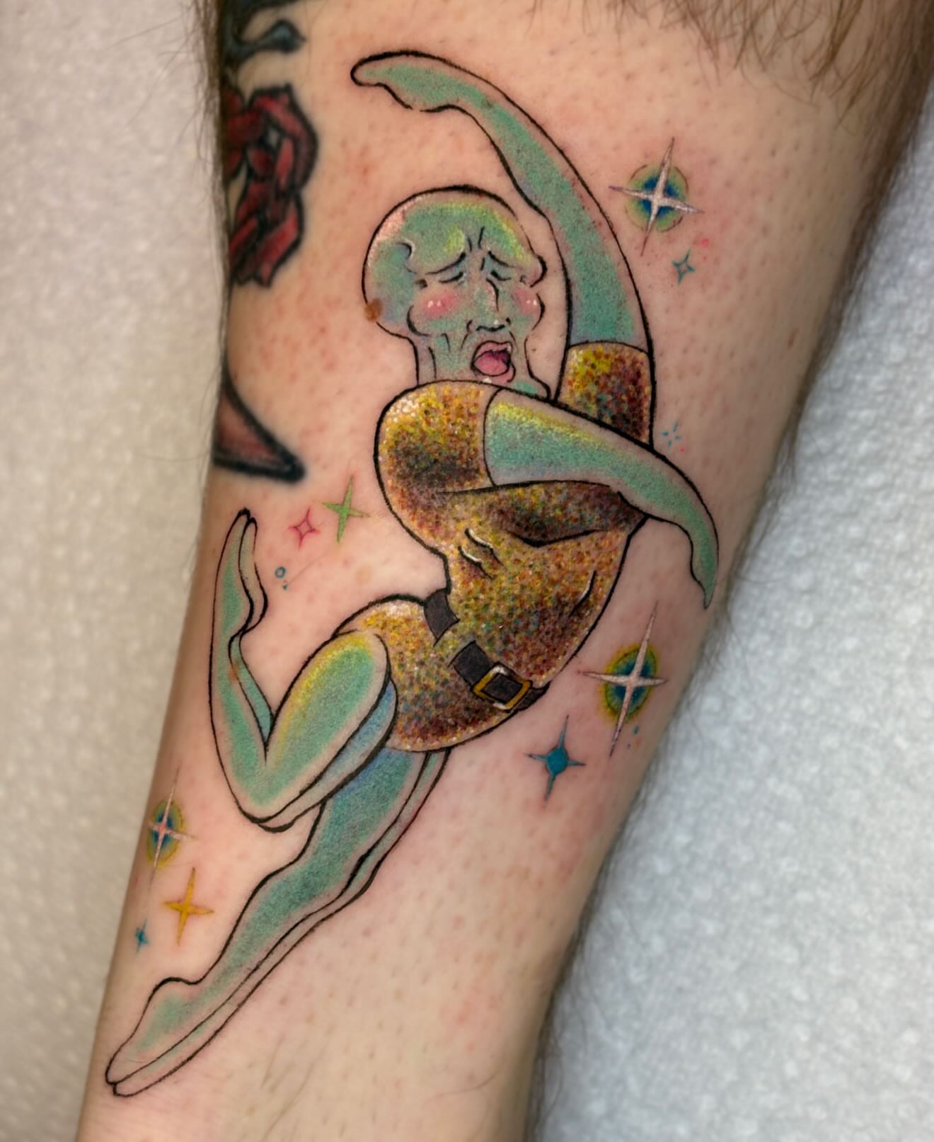 Astronaut American traditional tattoo on the forearm by jo, Wichita, Kansas