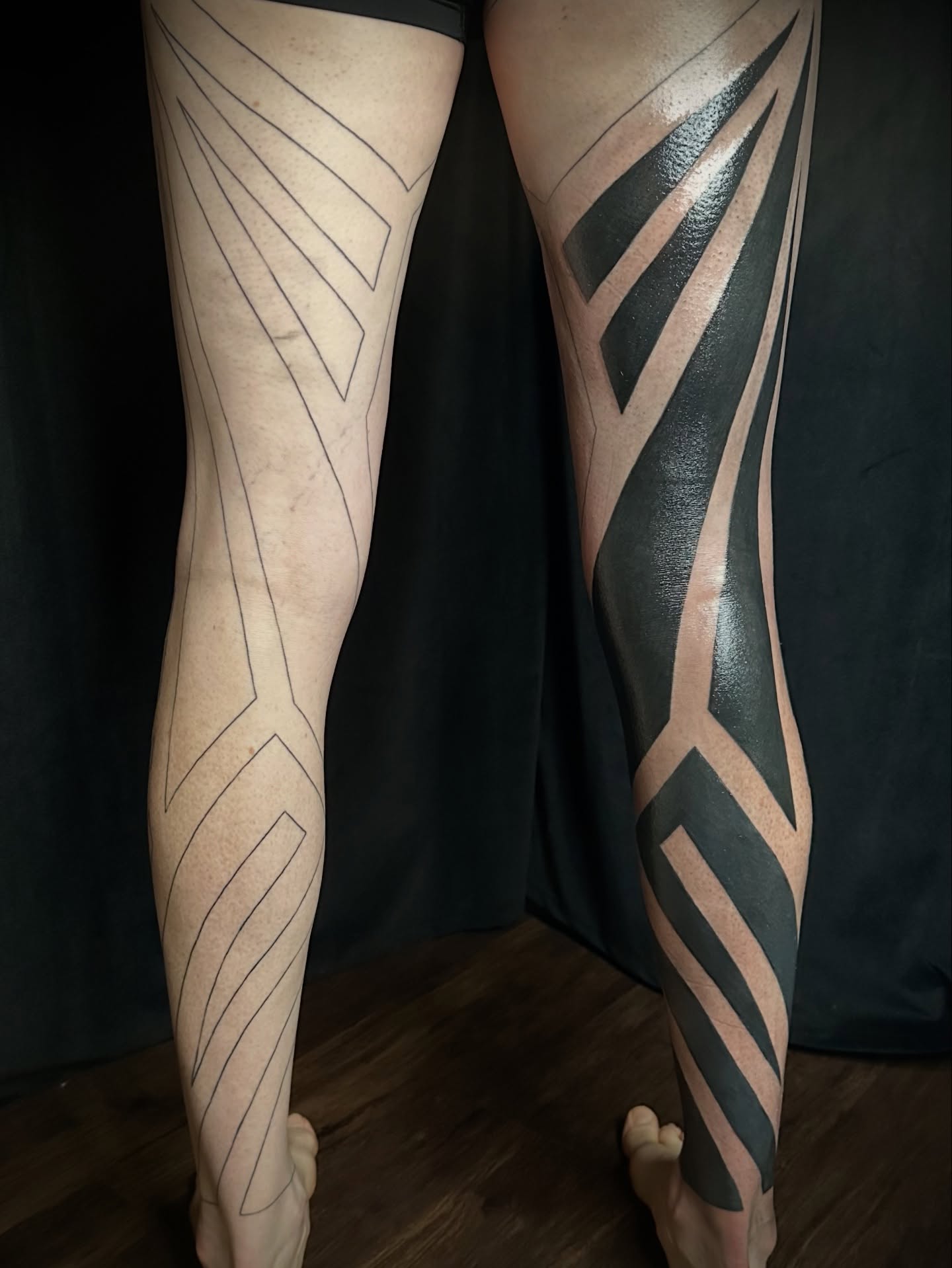 Geometric pattern geometric tattoo on the calf by Summer Shield