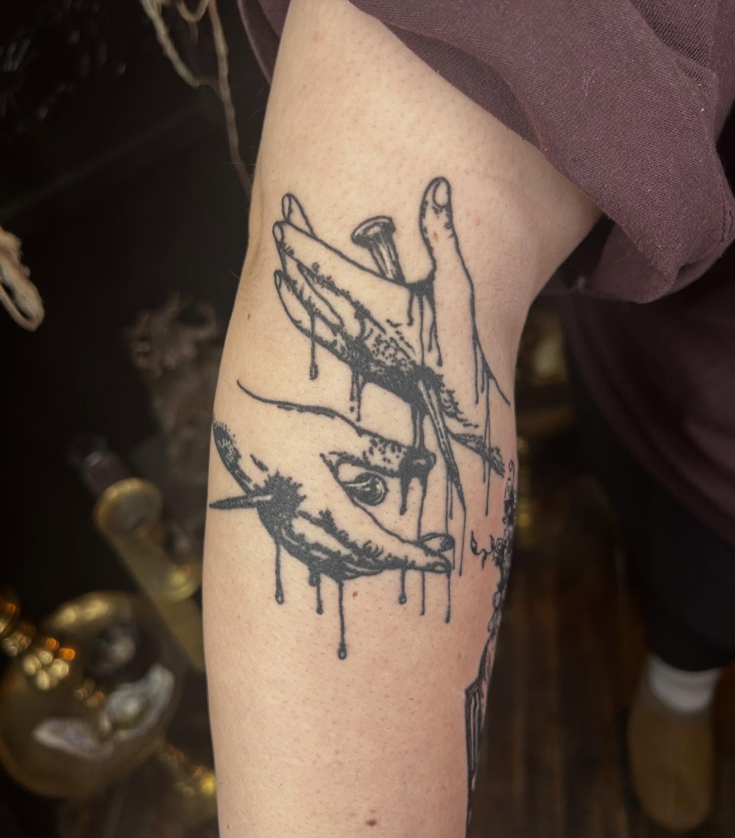 Deer head with hands dark realism tattoo on the forearm by ๐๐๐๐๐๐ ๐๐๐๐๐๐ ๐๐๐๐๐๐