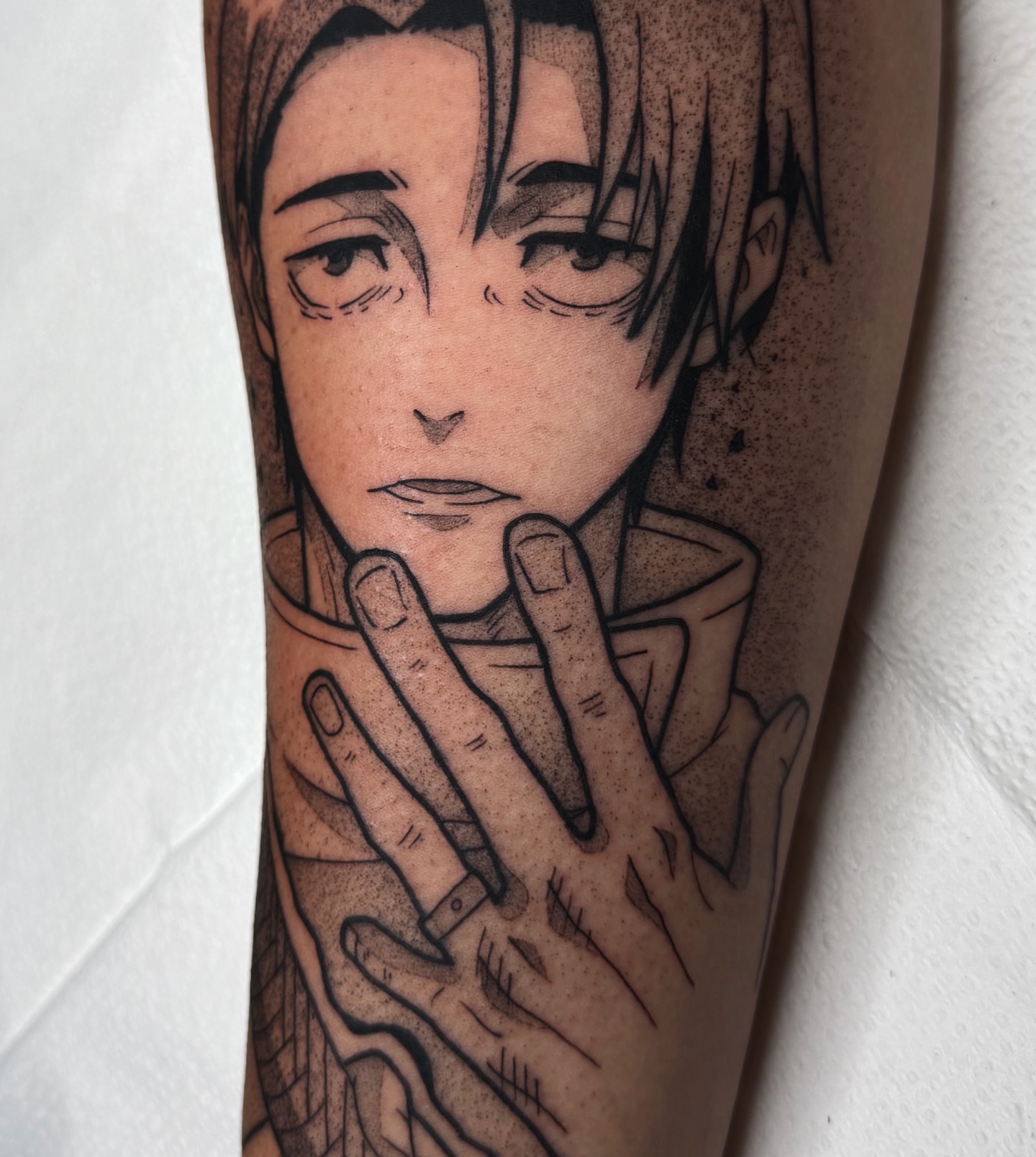 Tattoo by @z__tattoos — dotwork, anime