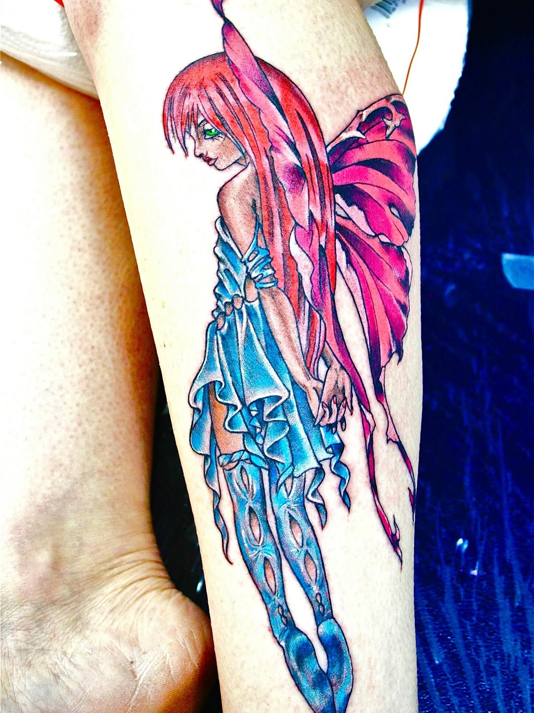 Fairy with wings neo-traditional tattoo on the forearm by @colorrobbie
