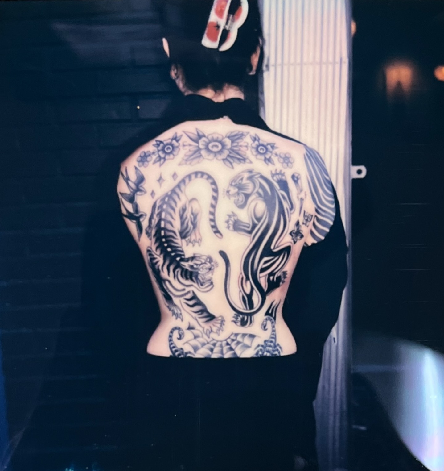 Tiger and phoenix American traditional tattoo on the back by August B., Renton, Washington