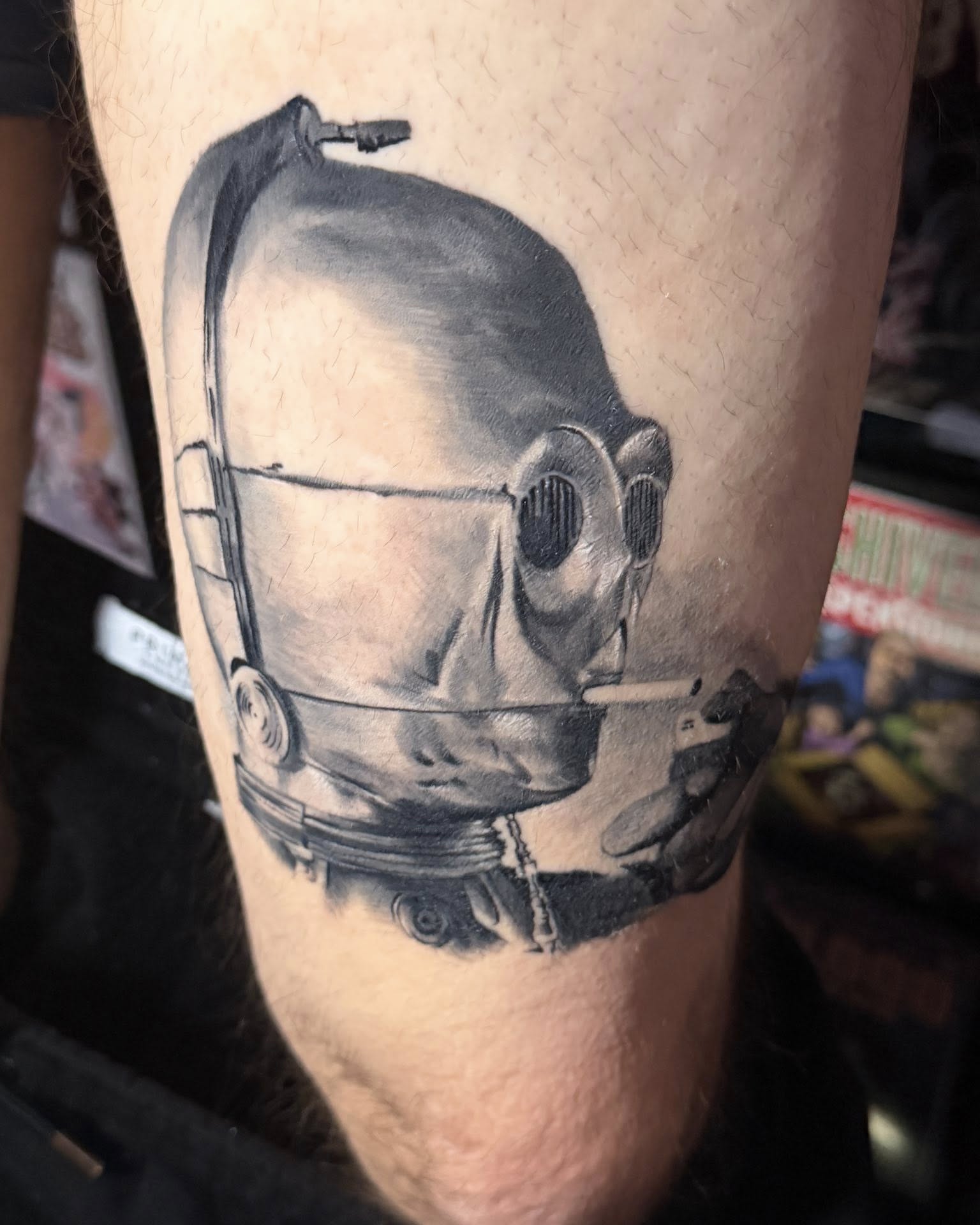 C-3PO helmet realism tattoo on the forearm by Garrett Rautio