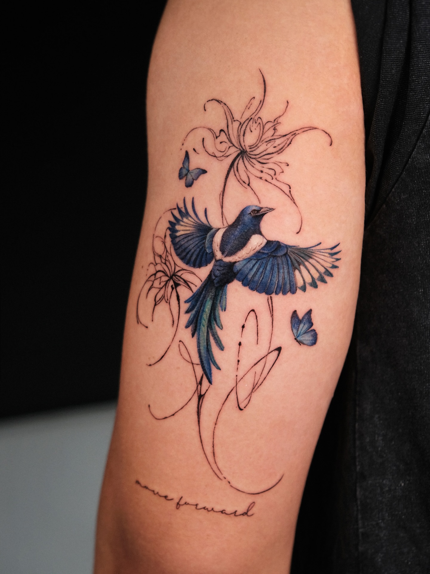 Bird and flower new school tattoo on the forearm by Da-An ･ﾟ✧ 다 안 𓇬˖
